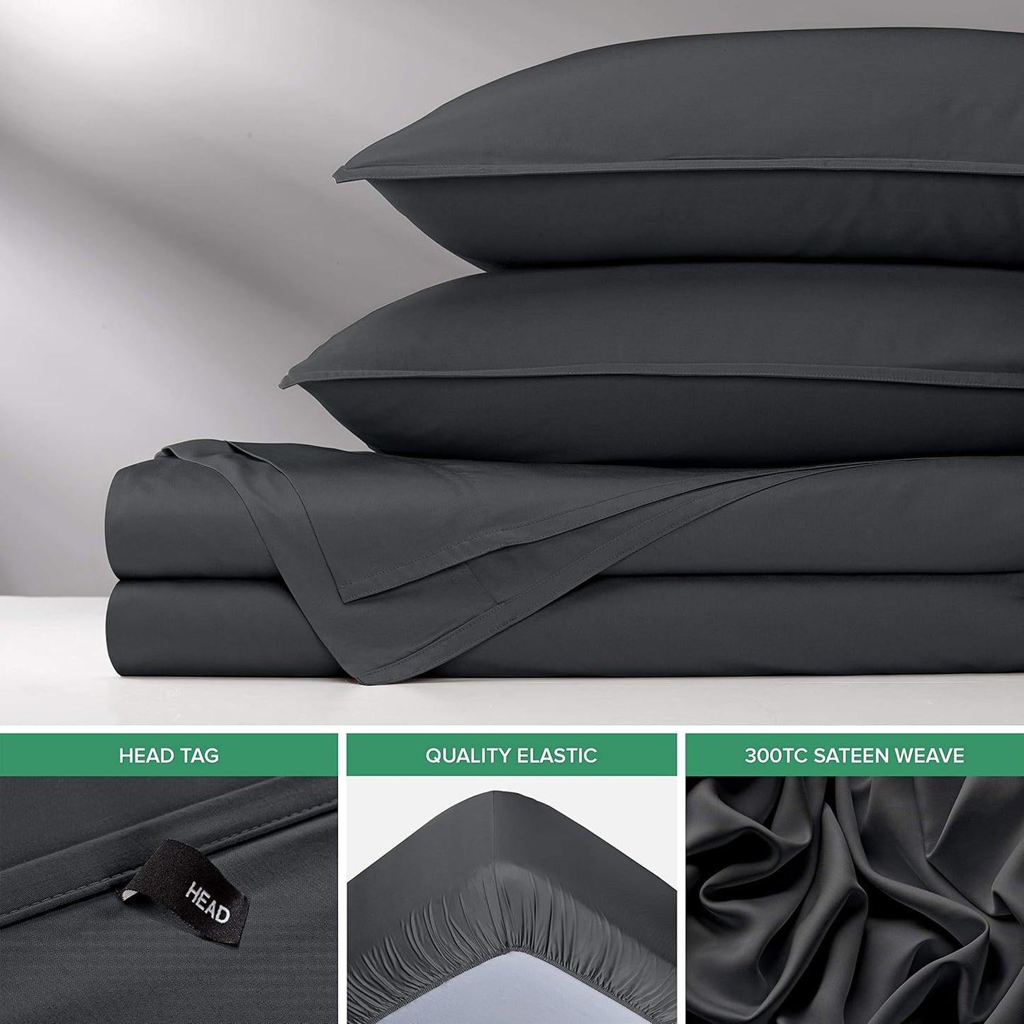 Split King Sheets by Pure Bamboo, Genuine 100% Organic Viscose Derived from Bamboo Bed Sheet Set, Soft & Cooling, Double Stitching *Not for Split Top (Split King, Charcoal)