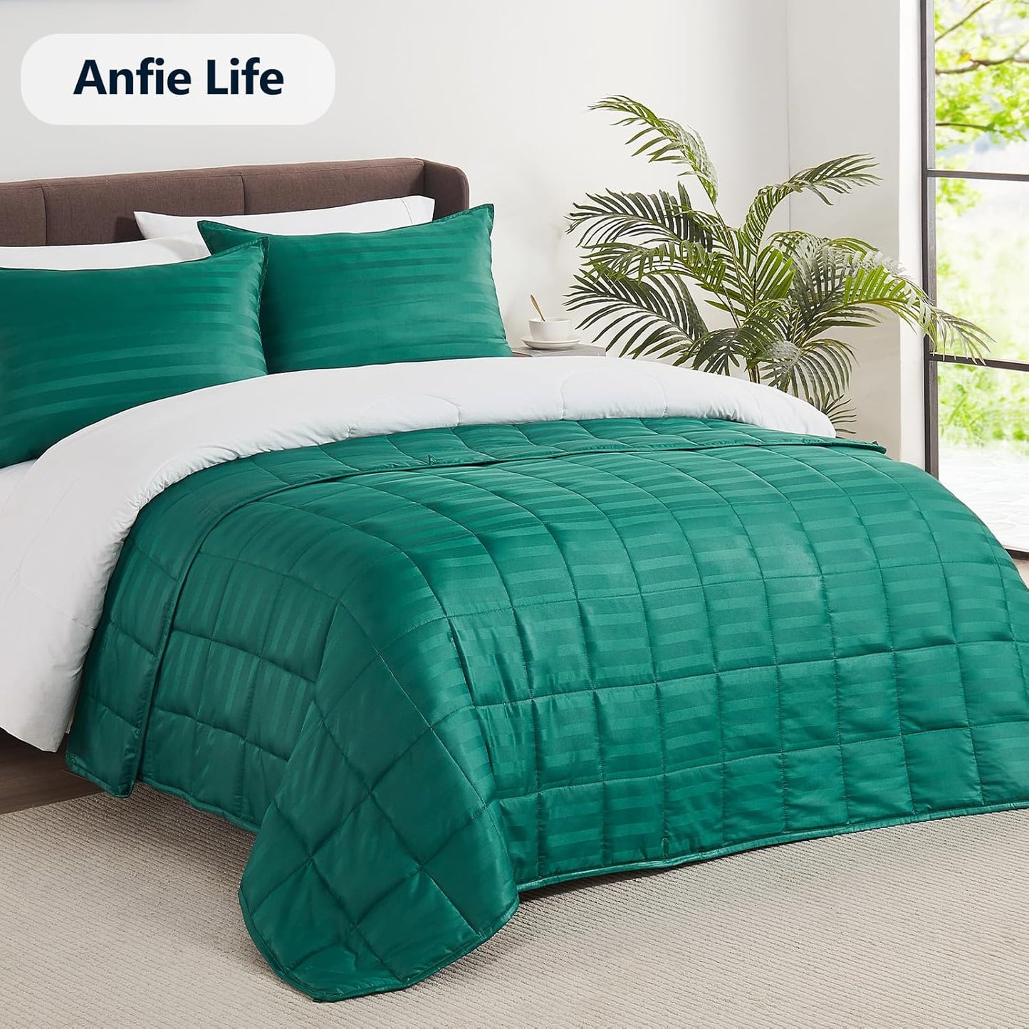 anfie Weighted Blanket, 48x72-15lb, Ultra Soft Polyester, 15lbs, Glass Beads, Cooling, Machine Washable, Modern, Abstract, Green, Adult, Unisex