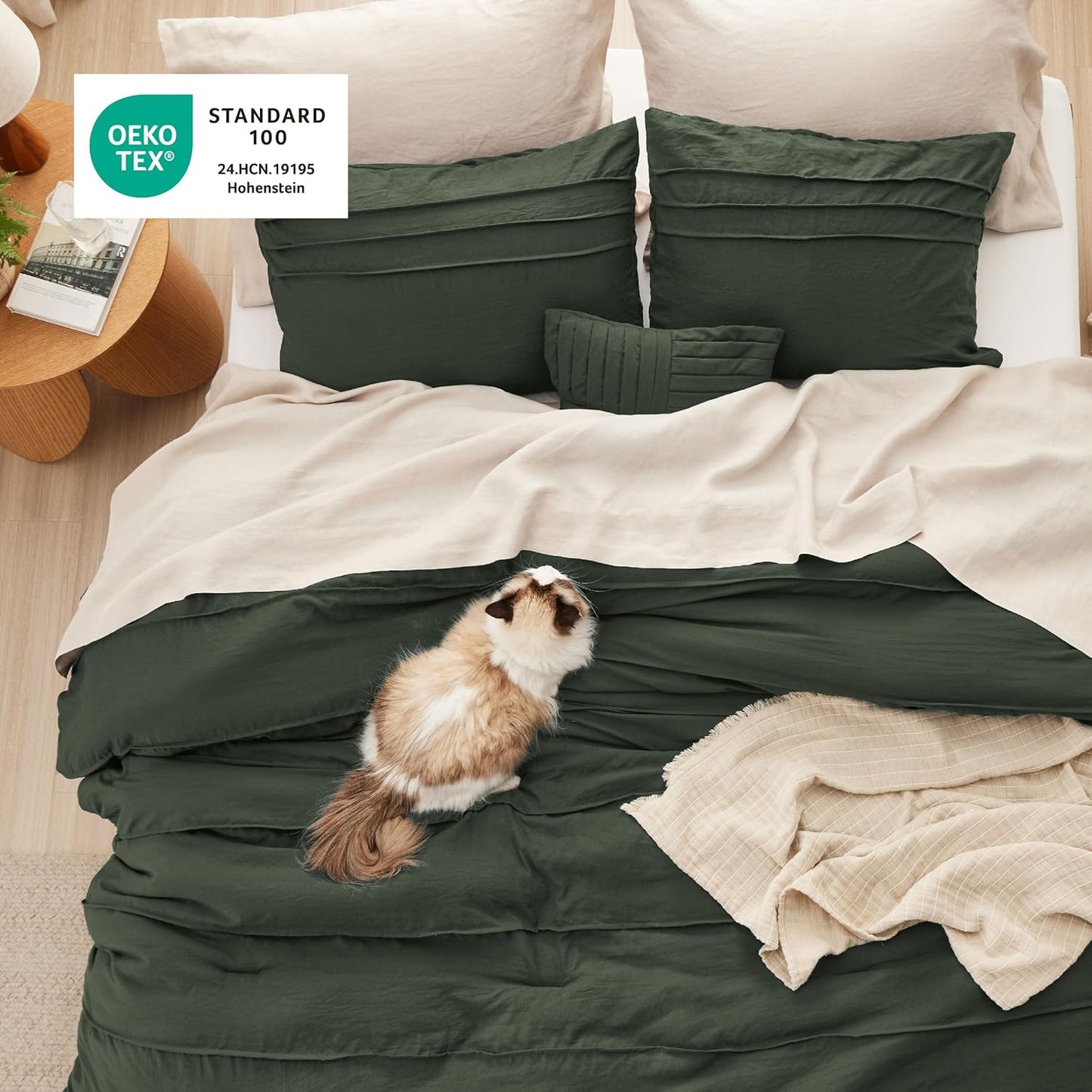 Bedsure Full Comforter Set - 4 Pieces Pinch Pleat Bed Set, Olive Green Boho Bedding for All Season, 1 Soft Comforter, 2 Pillowcases, 1 Decorative Pillow