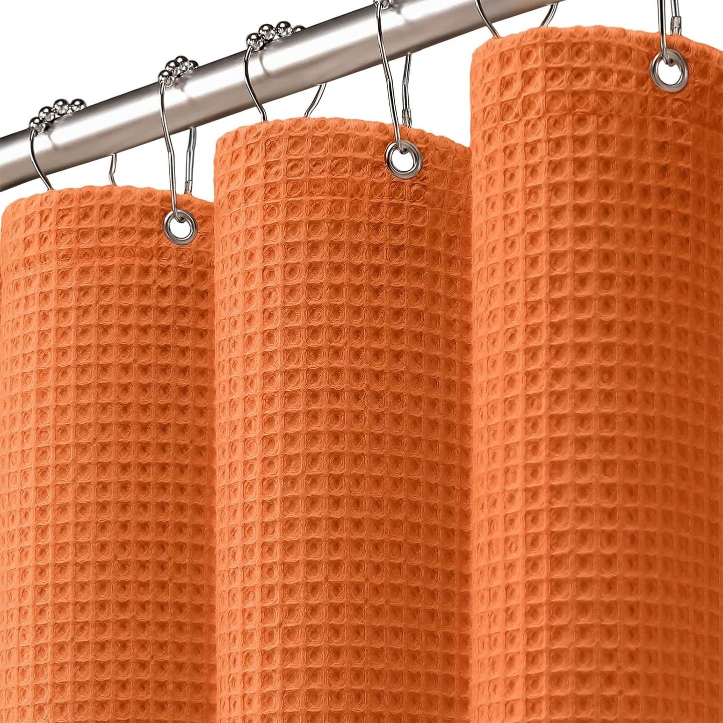 Waffle Weave Shower Curtain - Orange Cotton Fabric Texture Heavyweight Shower Curtain for Bathroom,Washable,72Wx72L