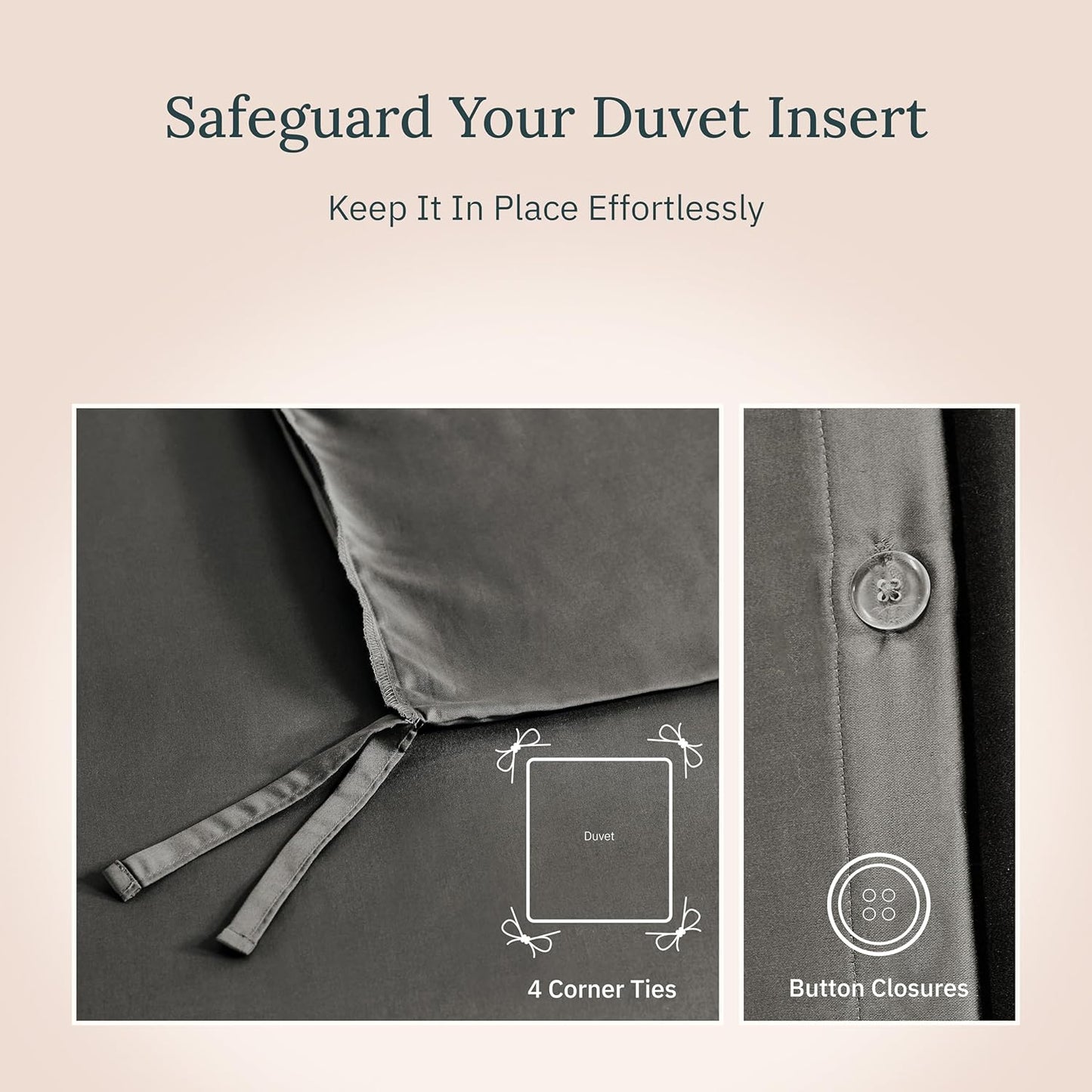 California Design Den 3 Pc Duvet Cover Set King - Winner Good Housekeeping Best Bedding Awards 2025, 400 Thread Count Sateen, 100% Cotton Duvet Covers, Button Closure, Corner Ties - Grey