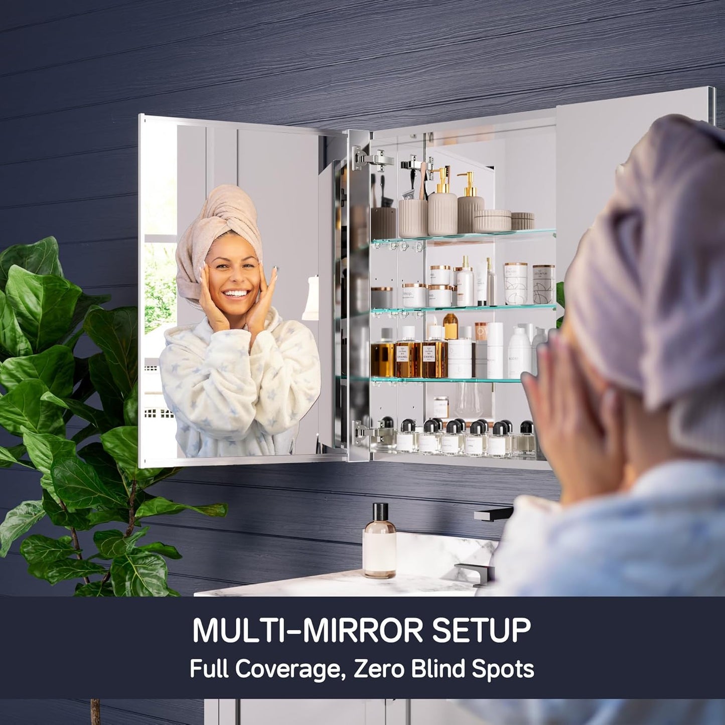 Medicine Cabinet 36" x 30", Bathroom Medicine Cabinet with Mirror, Recessed Medicine Cabinets with Adjustable Shelves, Soft-Closing Door, and Aluminum Alloy Frame - Reverse Installation, Silver