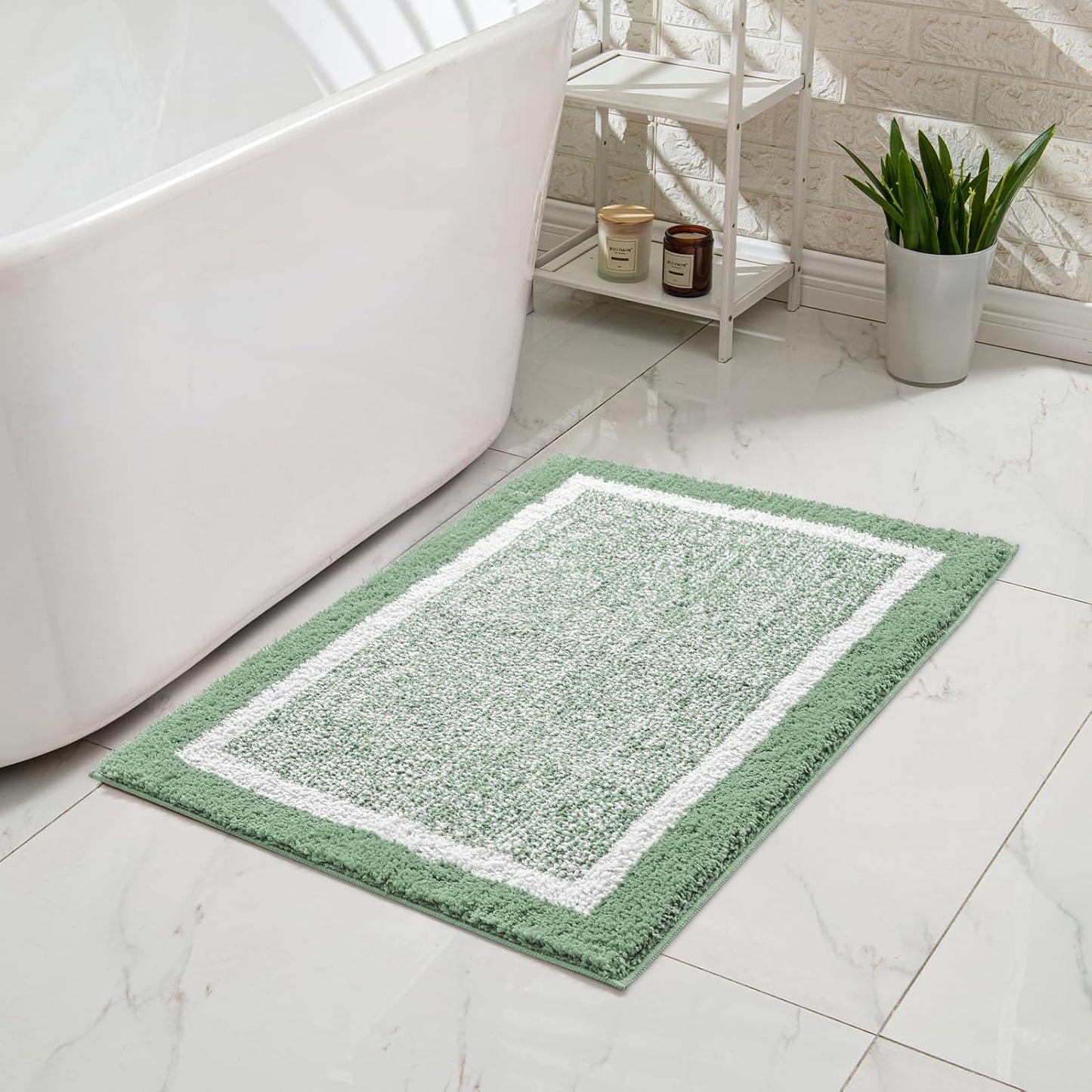 CozeCube Bath mats for Bathroom Non Slip, Fluffy Absorbent Microfiber Bath mat Washable, Aesthetic Bathroom Rugs, Small Sage Green Bath mat, Sage Green, 24" x 16"