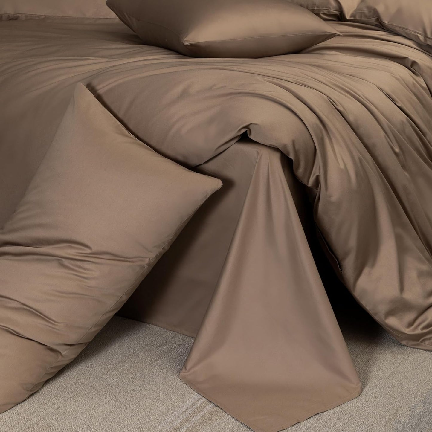 MooMee King Duvet Cover Set, 100% Extra Long Staple Cotton 600 Thread Count Sateen Silky Soft Breathable Durable Luxury Hotel Quality Bedding Set, 3 Pieces (Brown, King 104"x90")