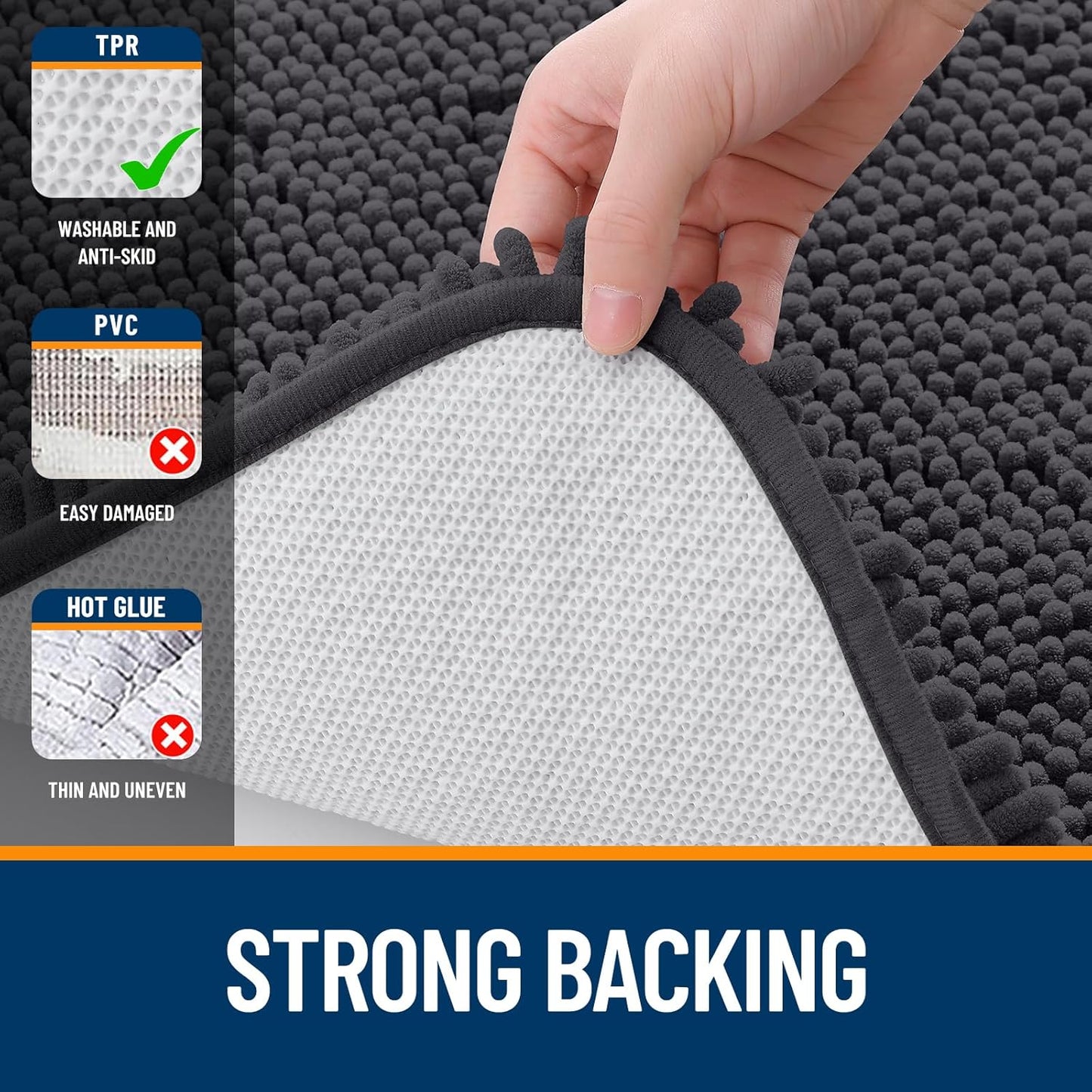 OLANLY Bathroom Rugs 47x32, Extra Soft Absorbent Chenille Bath Rugs, Rubber Backing Quick Dry, Machine Washable Bath Mats for Bathroom Floor, Tub and Shower, Home Decor Accessories, Dark Grey