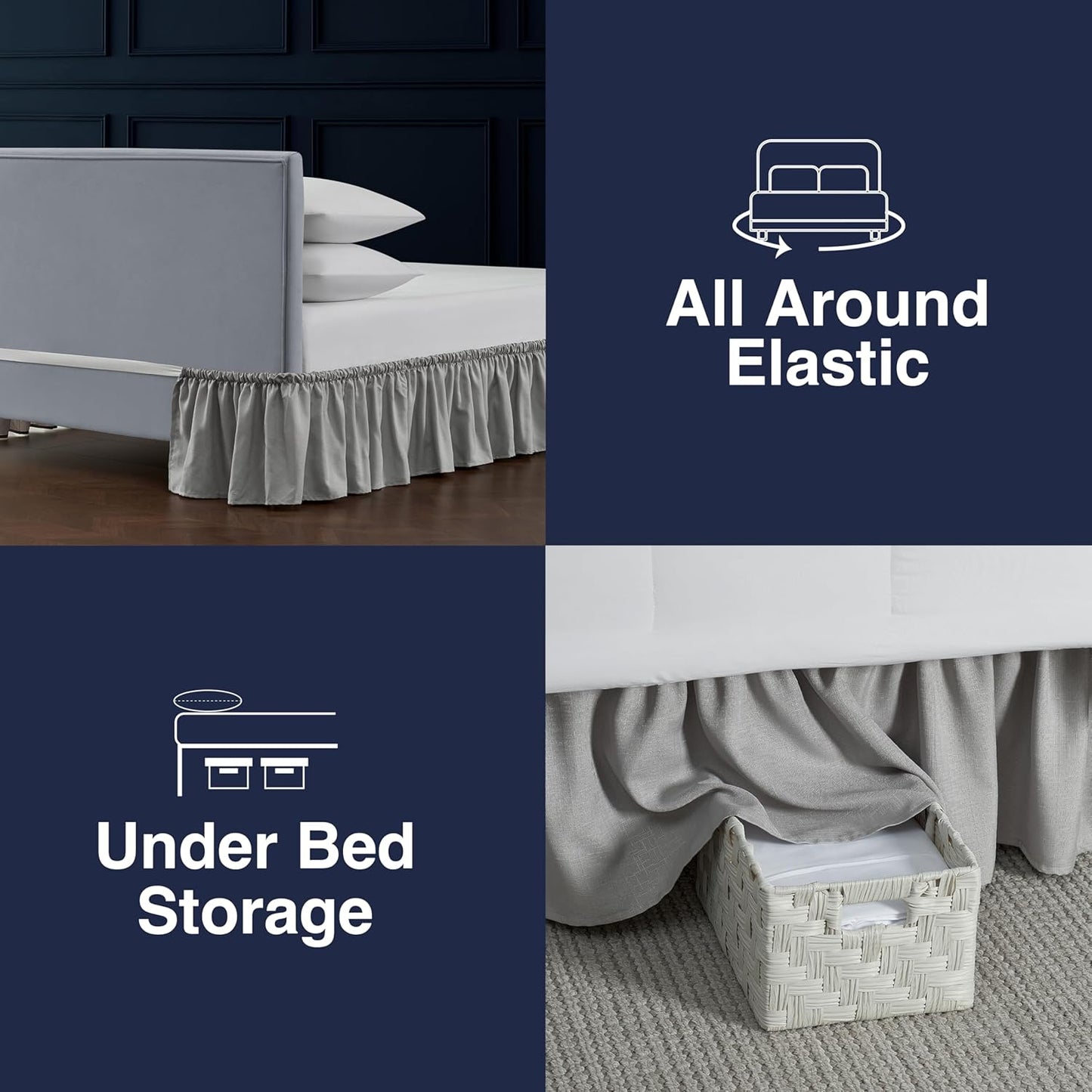 Bed Skirt King/California King Bed Skirt Wrap Around Ruffled Box Spring Cover, Easy Install, Washable 15" Drop Elastic Dust Ruffle by Casual Living, Easy Install, 78-inch x 80-inch, Grey