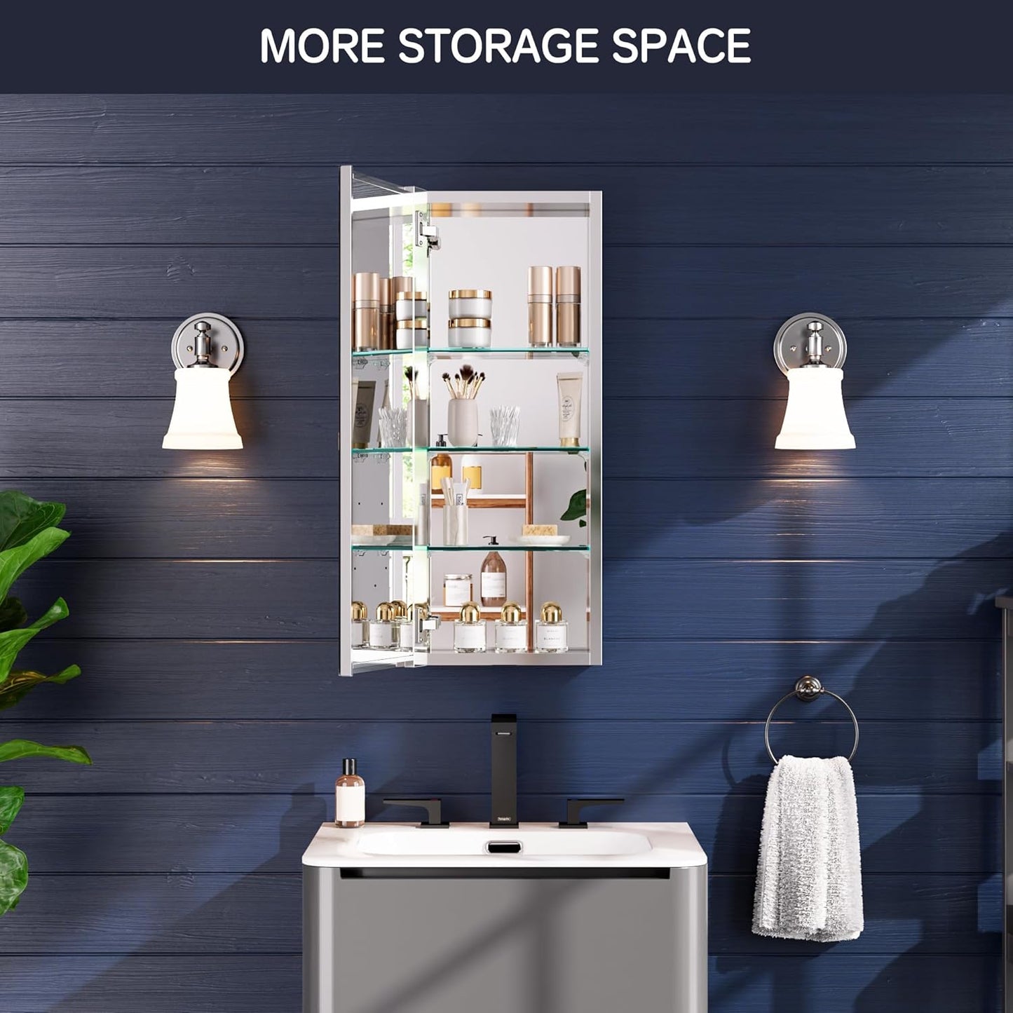 Medicine Cabinet 12" x 30", Bathroom Medicine Cabinet with Mirror, Recessed Medicine Cabinets with Adjustable Shelves, Soft-Closing Door, and Aluminum Alloy Frame - Reverse Installation, Silver