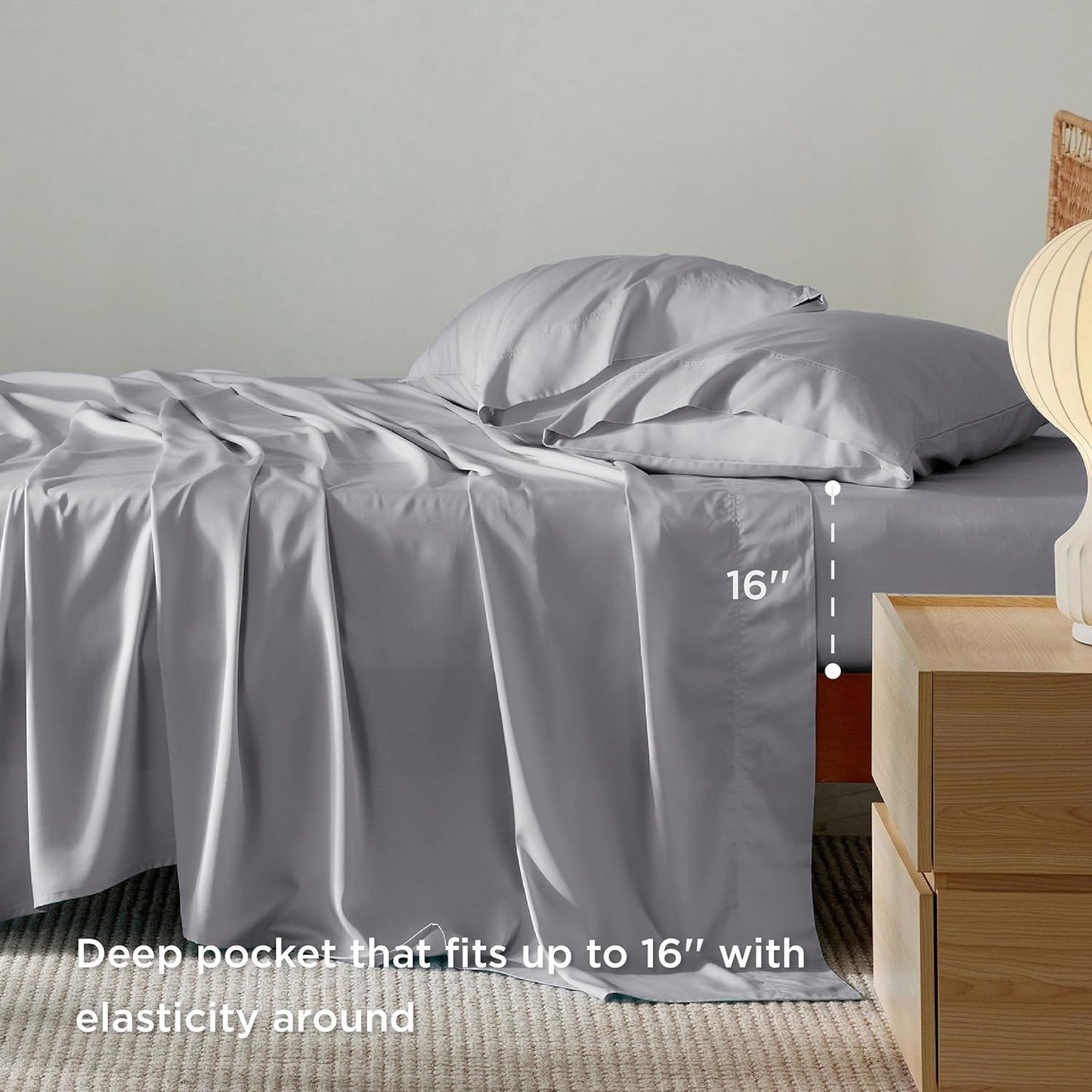 Bedsure California King Sheet Sets, Cooling Sheets, Rayon Derived from Bamboo, Breathable & Soft, Deep Pocket Up to 16 Inches, Hotel Luxury Silky Bedding for Hot Sleepers, Silver Grey