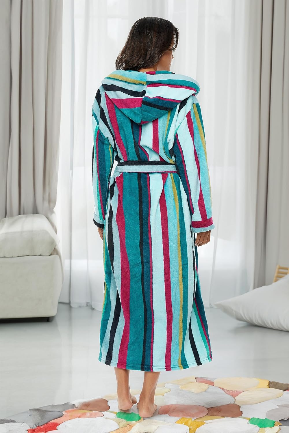 Alexander Del Rossa Womens Robe, Long Plush Bathrobe with Hood, Hooded Robes for Women Plus Size Bath Robe