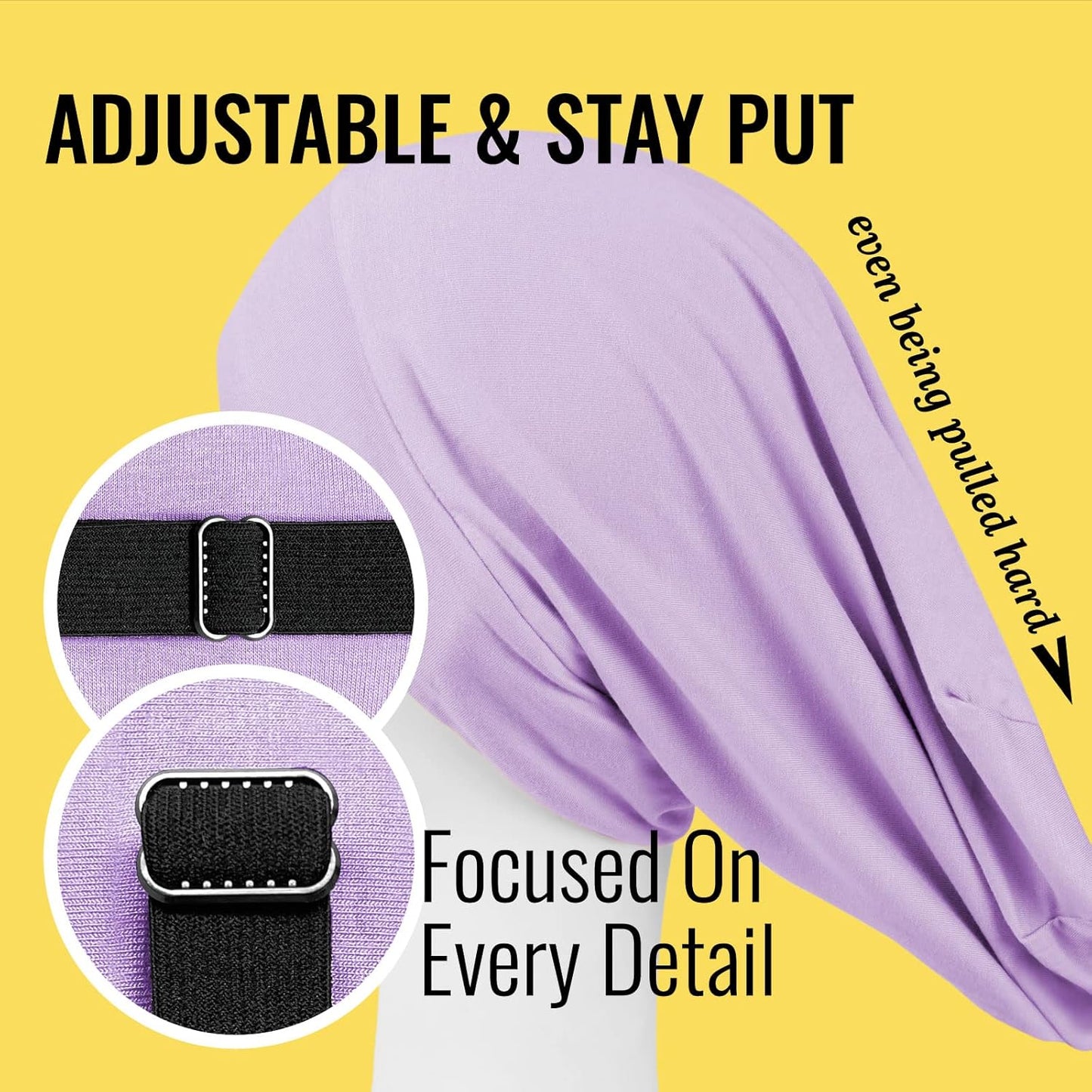 Satin Lined Sleep Cap Bonnet for Curly Hair and Braids, Stay On All Night Hair Wrap with Adjustable Strap for Women and Men, Lavender, Pack of 1