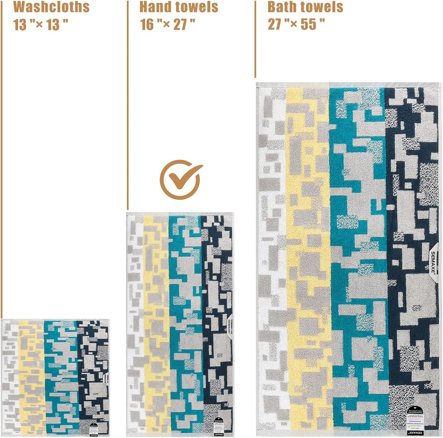 SEMAXE 12 Pack Hand Towels for Bathroom, 100% Cotton Towels with Hanging Loops, Soft & Highly Absorbent, Hand Towel Set for Gym, Shower, Hotel, Spa and Kitchen, Colorful - Checkered