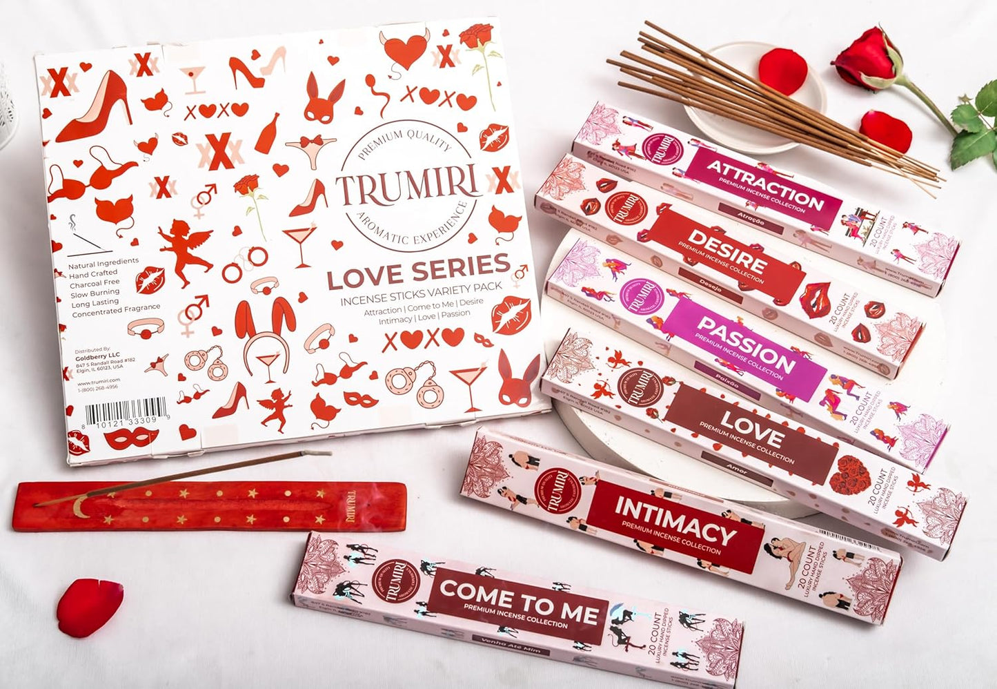 Trumiri Incense Sticks - Love Spell - Total 120 Insence-Sticks (20 Insense x 6 Incents) - Incienso Inscents-Sticks for Spell to Rekindle Call Attract New Fire of Love + Incense Holder