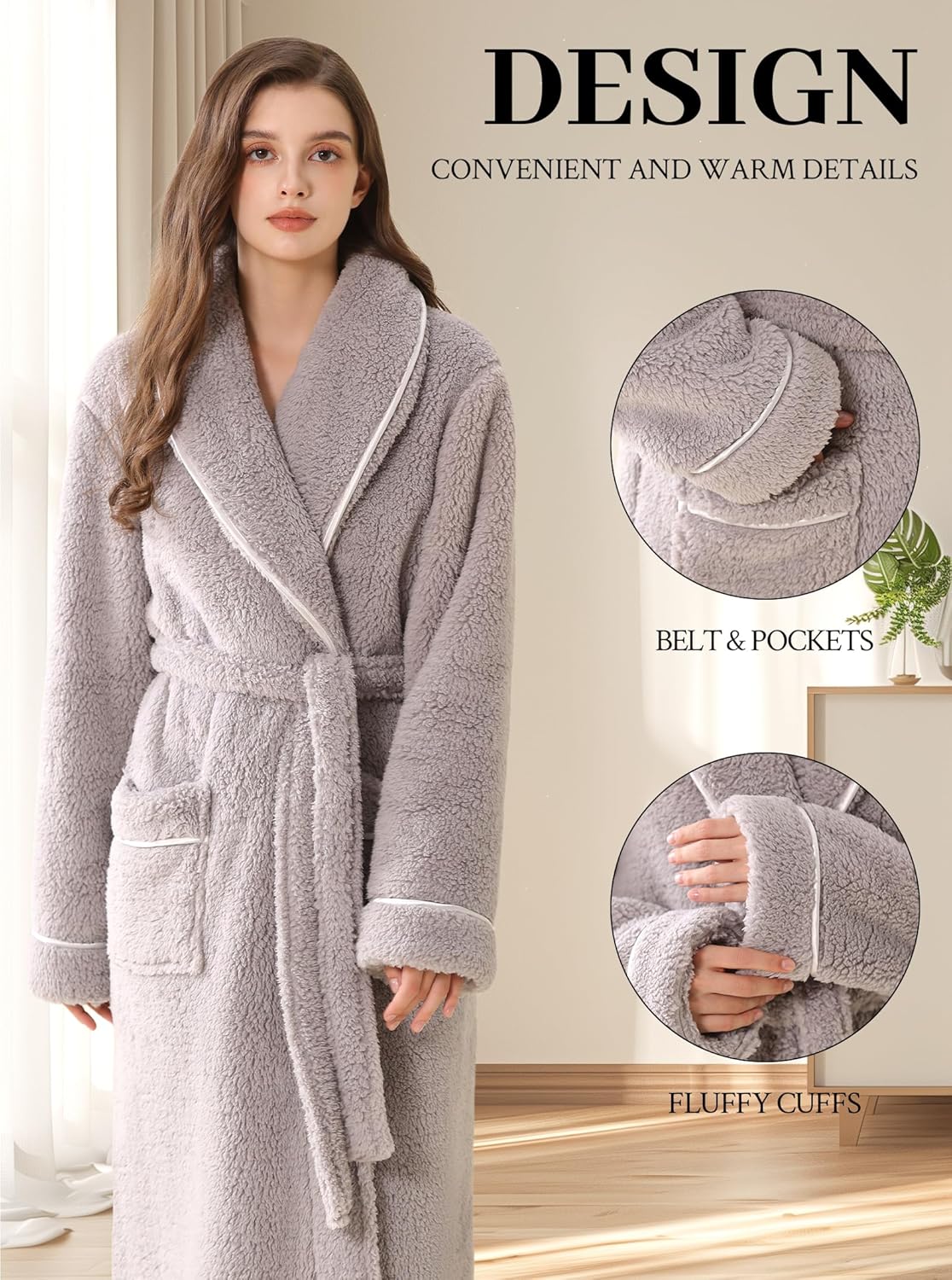 Hellomamma Long Bath Robe for Womens Plush Soft Fleece Bathrobes Nightgown Ladies Pajamas Sleepwear Housecoat