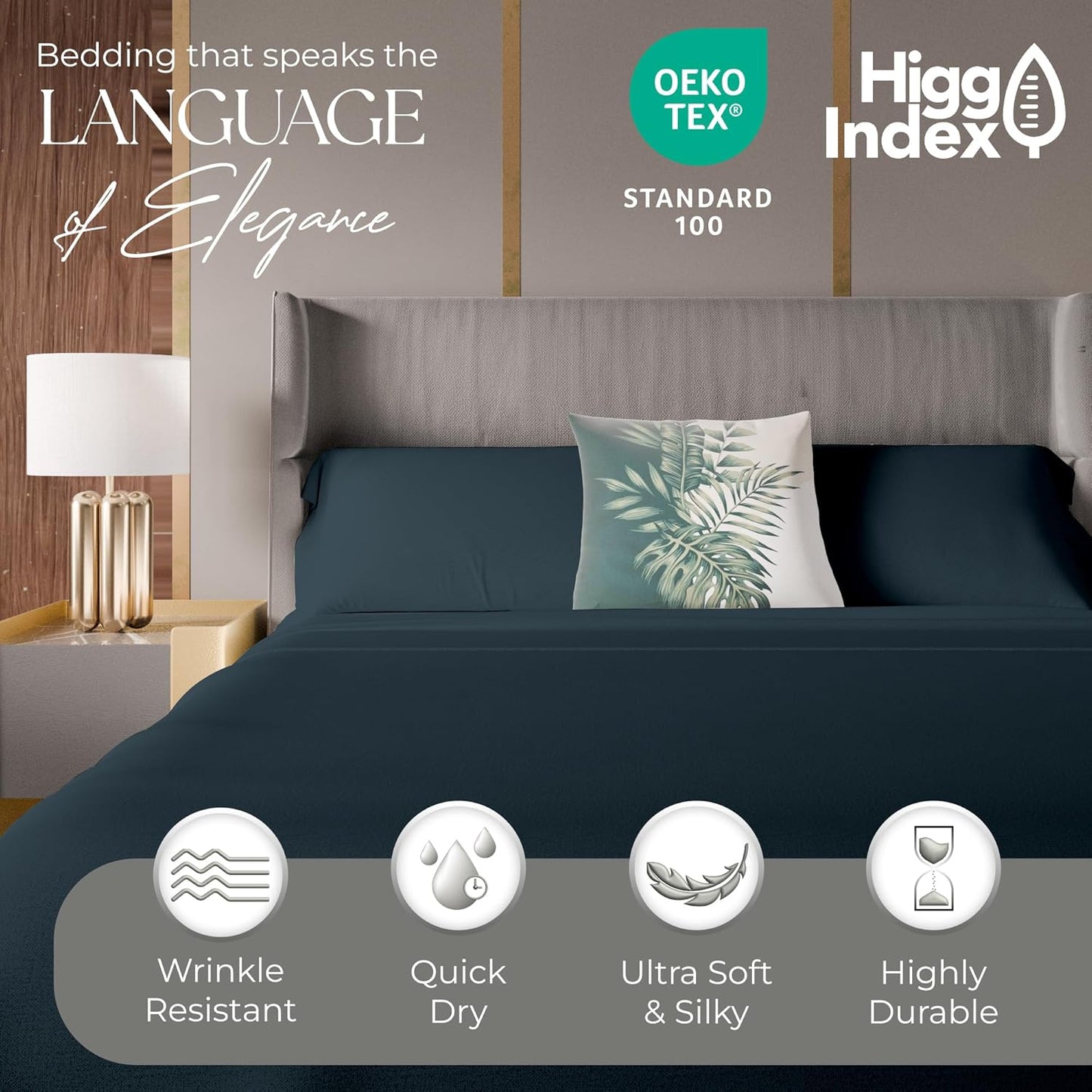 1200 Thread Count Queen Size Sheets Set Dark Blue, Ultra Soft Cotton Rich Easy Care Sateen Sheets, Moisture Wicking Bed Sheet with Deep Pocket (1 Flat, 1 Fitted Sheet & 2 Pillowcases)