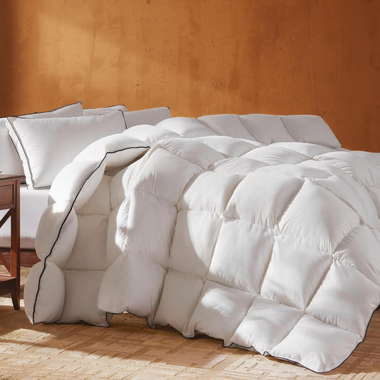 Goose Feather Down Fiber Cotton Comforter Full Size, Ultra-Soft Duvet Insert, Hotel Collection White Quilted Comforter, All Season Bedding Comforter with 8 Corner Loops, 82x86 Inch
