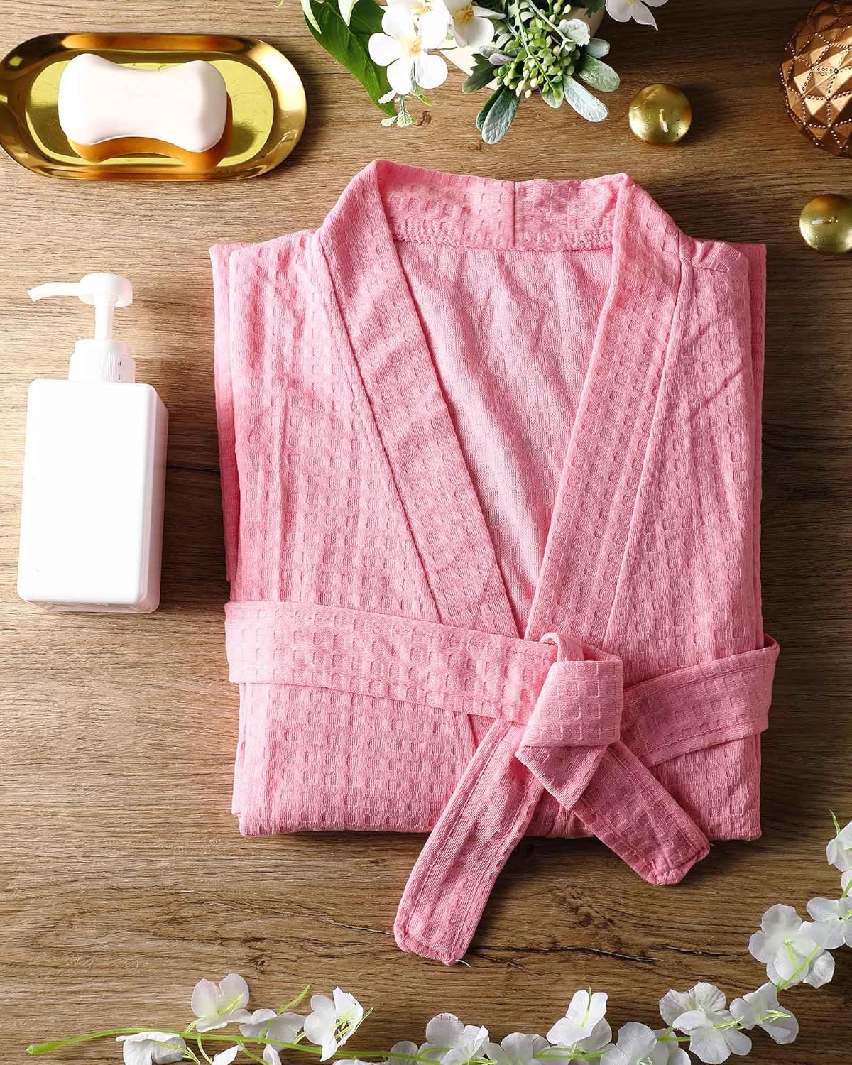 6 Pcs Women's Waffle Robes Spa Bath Robe Bulk Commercial Lightweight Thin Soft for Shower House Party