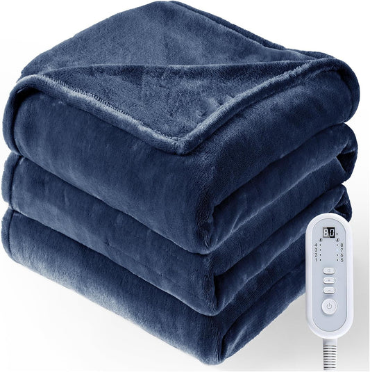 Electric Blanket Full Size 72"x84", Heated Blanket with 8 Heat Settings & 10 Hours Auto-Off, Navy Blue Double-sided Flannel Blanket, Heating Blanket for Bed, Full Body, Machine Washable, ETL Certified