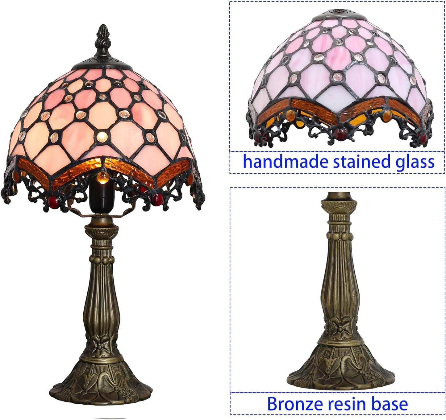 Tiffany Table Lamp Suitable for Bedroom Bedside Tables, Living Rooms, Tiffany lamp, Stained Glass Table lamp, Size 8×8×15 inches, can be Used as a Reading lamp in Home Offices