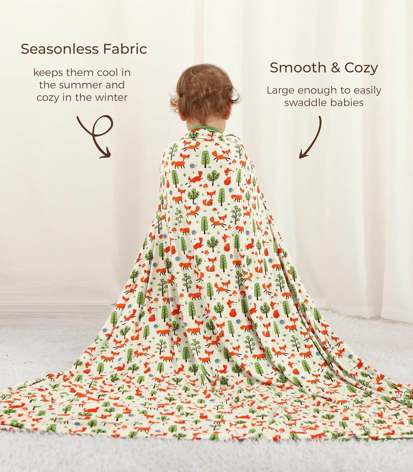Premium Baby Blanket, Stretchy Quilt for Kid, Soft Crib Bedding for Newborn Baby and Toddler, Nursery Blanket for Boys and Girls, Viscose Made from Bamboo, 50'' x 50'' Little Fox