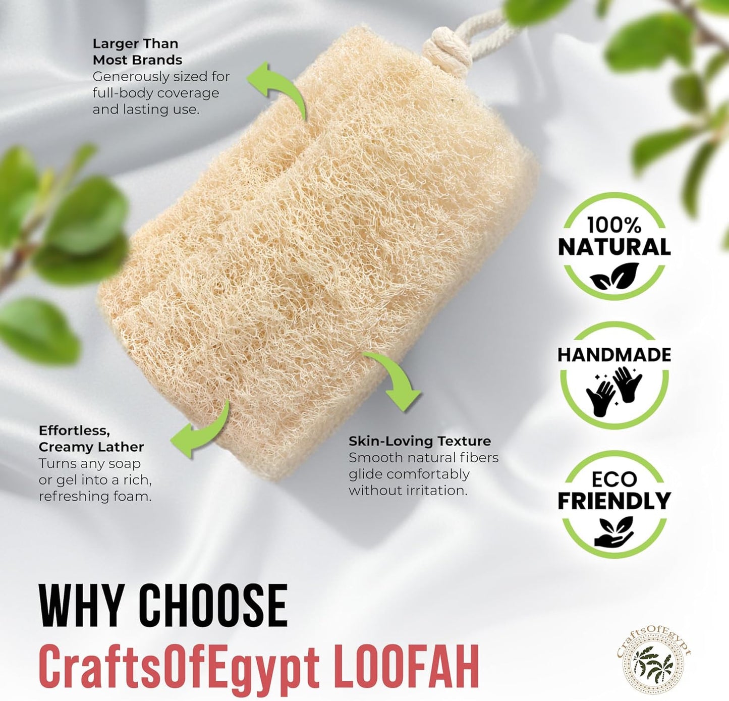 CraftsOfEgypt Natural Loofah Sponge – Egyptian Luffa Body Scrubber Pack of 2 for Men & Women, Natural Bath & Shower Loofah Exfoliator, All Natural Loofah Sponges for Face Back & Body, 6" x 6"