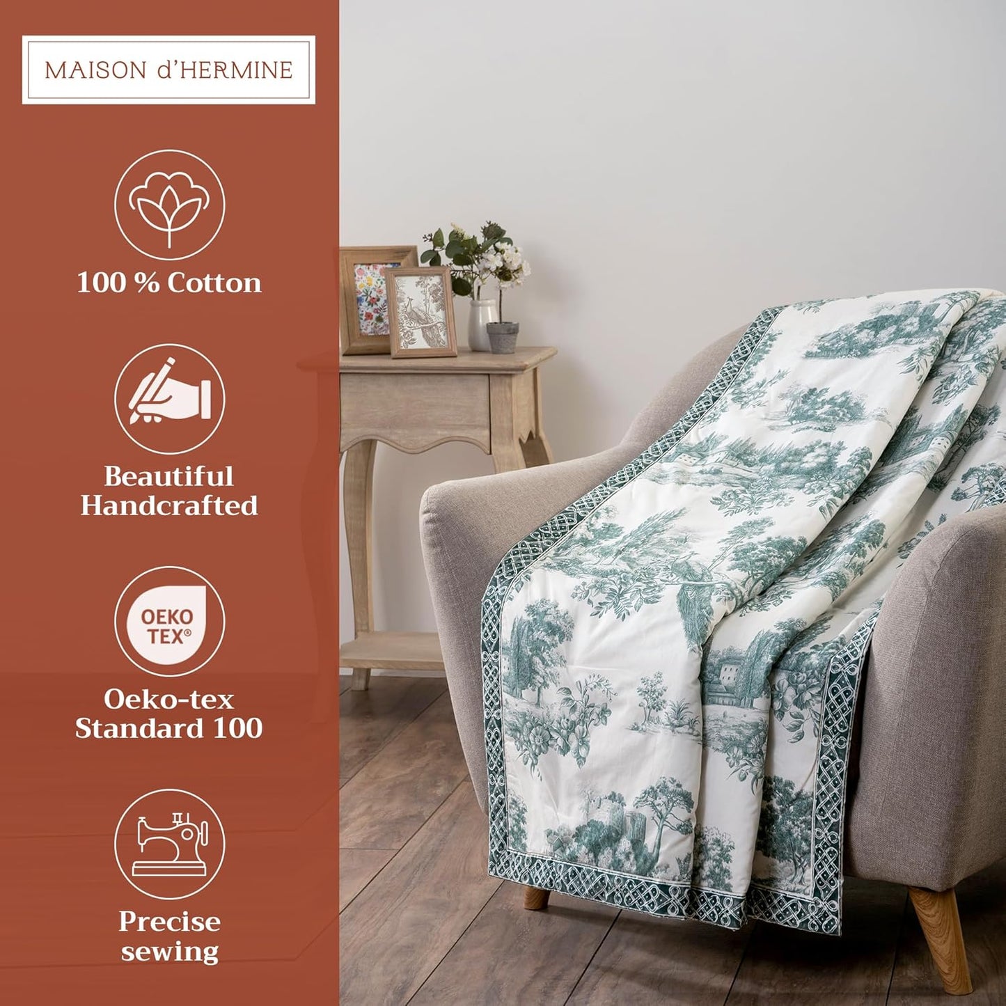 Maison d' Hermine Throw Blanket for Couch Lightweight Soft Warm Breathable Cotton Throw Blankets for Bed Girls Boys Women Men Gifts Sofa Travel Living Room Chair Bedding (50"x60", Trianon)
