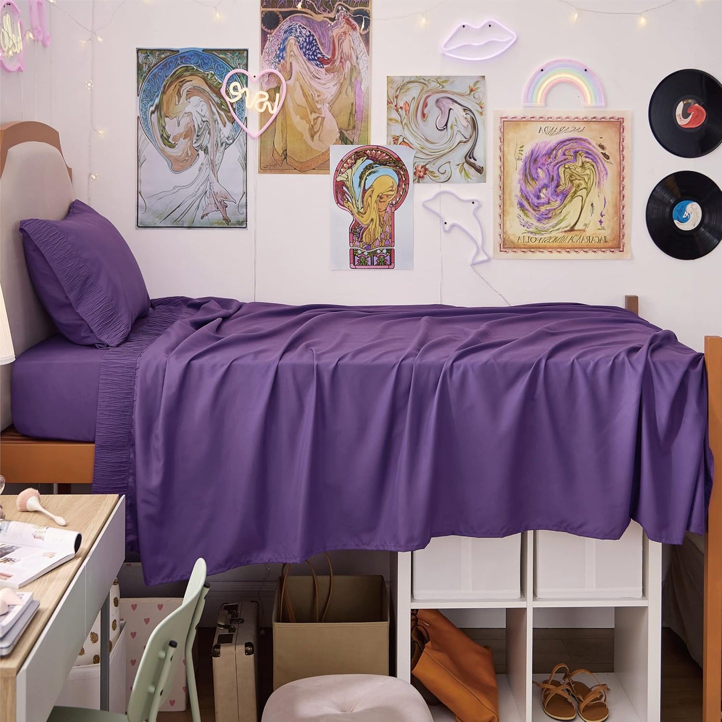Bedsure Twin XL Sheet Sets Dorm Bedding - 3 Pieces Soft Extra Long Twin Sheets, Hotel Luxury, Easy Care Microfiber for Women, Men, Purple