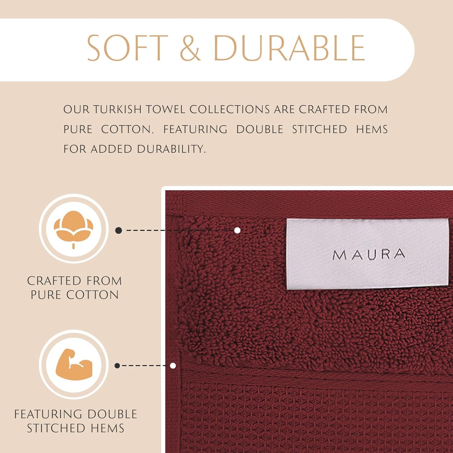 MAURA Burgundy Bath Towel Set of 8 for Bathroom. Turkish Cotton Luxury Bath Towels Extra Large, Thick, Plush & Soft. Hotel & Spa Quality - Burgundy
