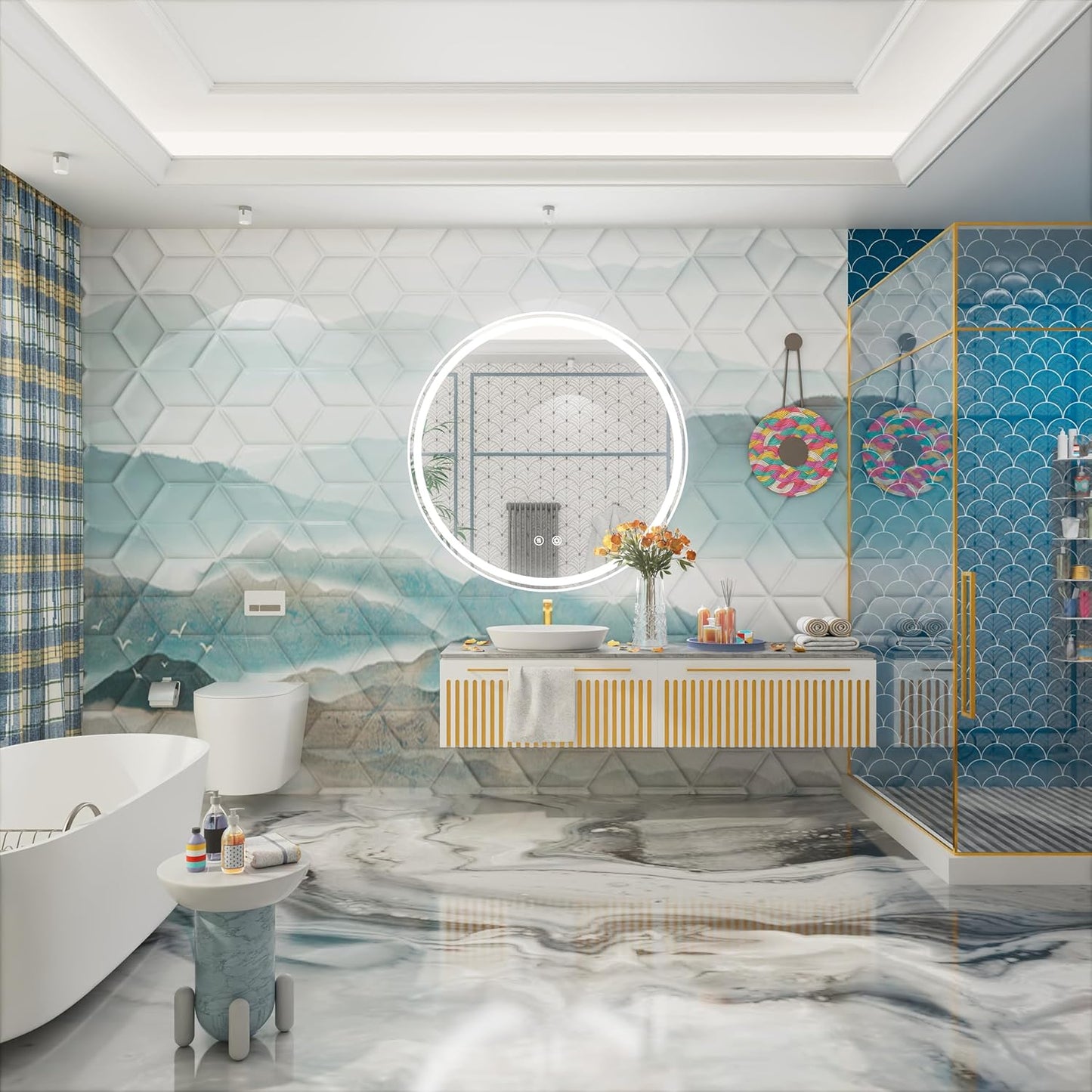 30 Inch LED Round Mirror for Bathroom, Front & Backlit Vanity Round Bathroom Mirror with Lights, Wall Mounted, Dimmable 6000K Daylight, Anti-Fog, CRI 90+