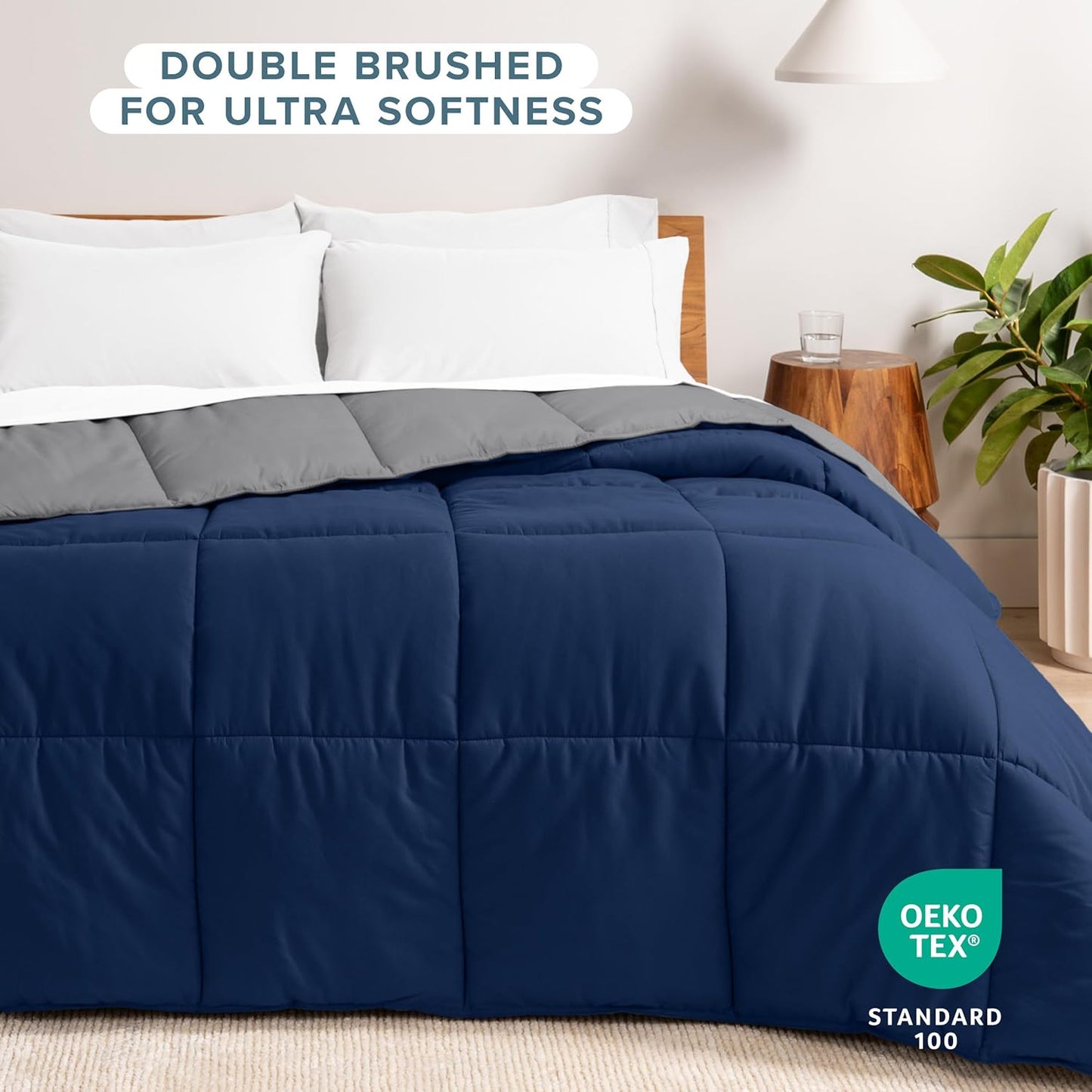 Bare Home Oversized Queen Comforter - Reversible Colors - Goose Down Alternative - Ultra-Soft - Premium 1800 Series - All Season Warmth - Bedding Comforter (Oversized Queen, Dark Blue/Grey)