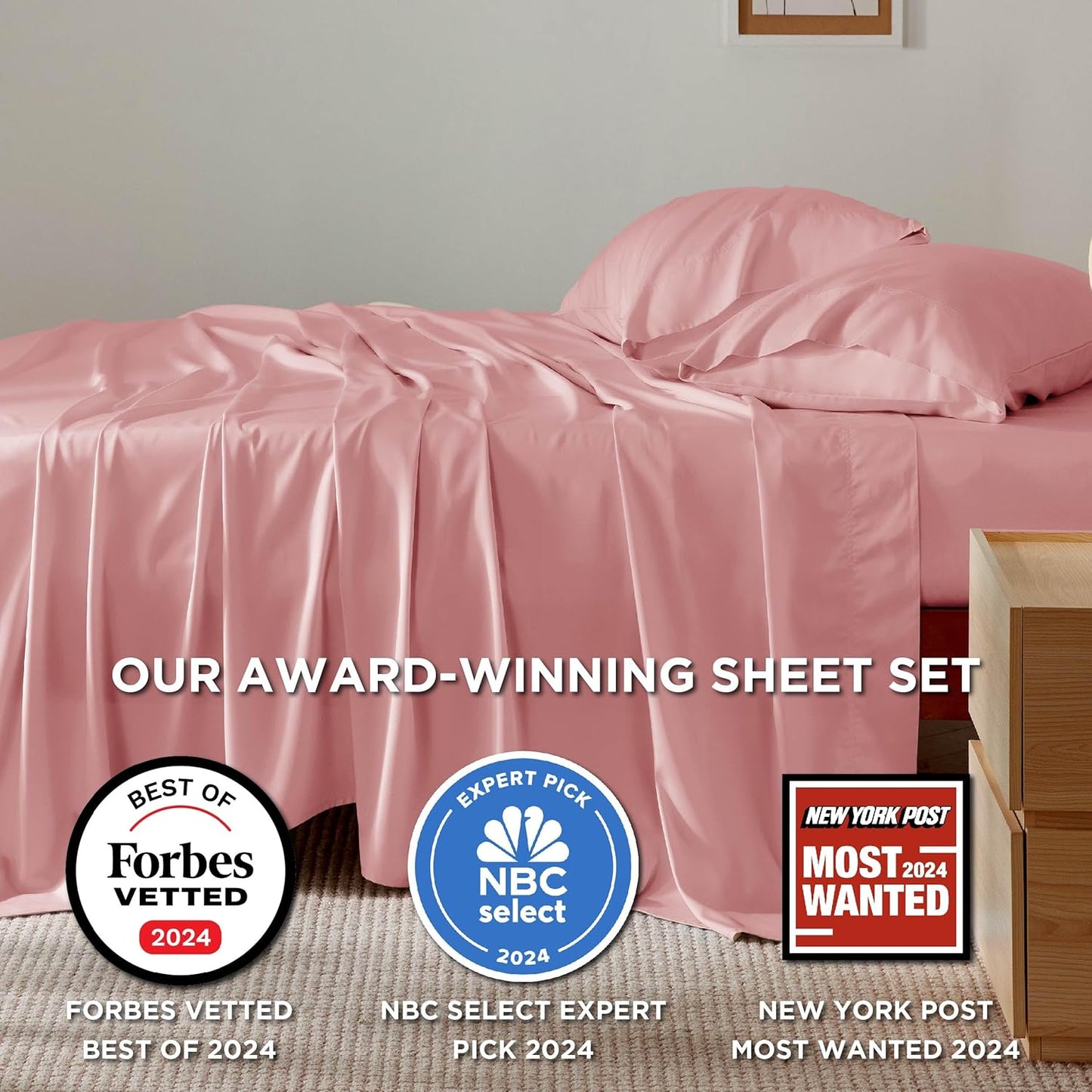 Bedsure Full Size Bed Sheets, Cooling Sheets, Rayon Derived from Bamboo, Breathable & Soft, Deep Pocket Up to 16 Inches, Hotel Luxury Silky Bedding for Hot Sleepers, Blush Pink