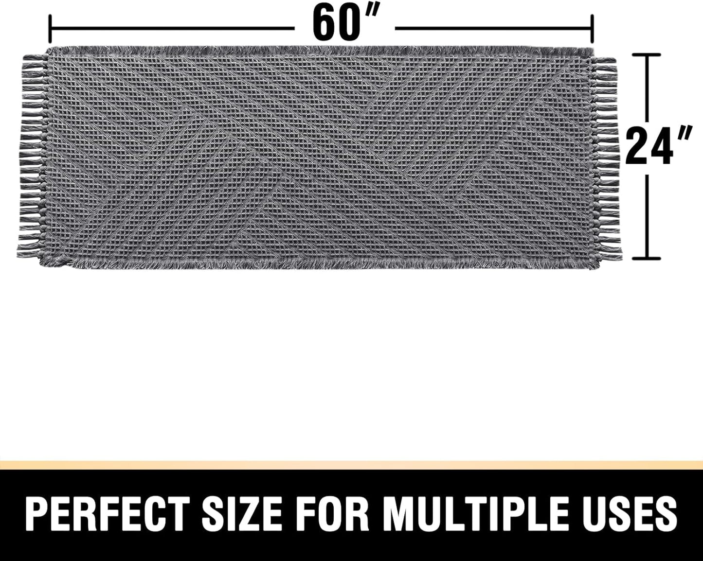 H.VERSAILTEX Waffle Bath Runner Rug Long Bath Mat Super Absorbent Boho Bath Rugs Non Slip Bath Runner for Bathroom Floor Machine Washable Dry Fast Bathroom Rugs with Tassels, 24" x 60", Gray