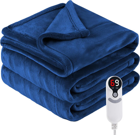Electric Heated Blanket Full Size 72”x84”,Cozy Soft Warmth with 6 Heating Settings 1-10 Hours Auto-Off, Long Cord Energy-Saving, for Bed, Fast Heating Machine Washable, Navy Blue