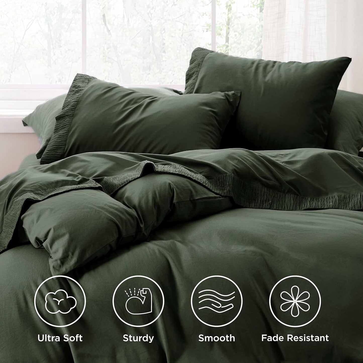 Bedsure Twin XL Sheet Sets Dorm Bedding - 3 Pieces Soft Extra Long Twin Sheets, Hotel Luxury, Easy Care Microfiber for Women, Men, Olive Green