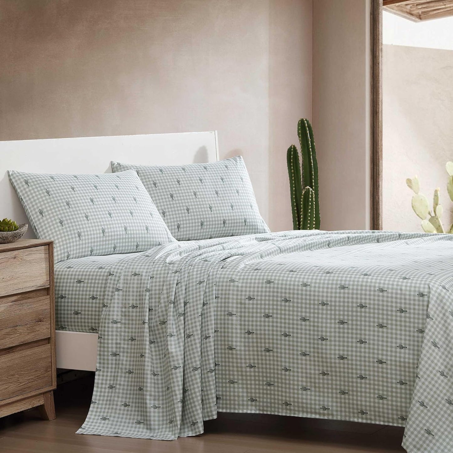 Wrangler - Twin Bed Sheets, Ultra-Soft & Lightweight Bedding with Matching Pillowcase, Lightweight Bed Set for All Season Comfort, Oeko-Tex Certified (Cactus Gingham Green)