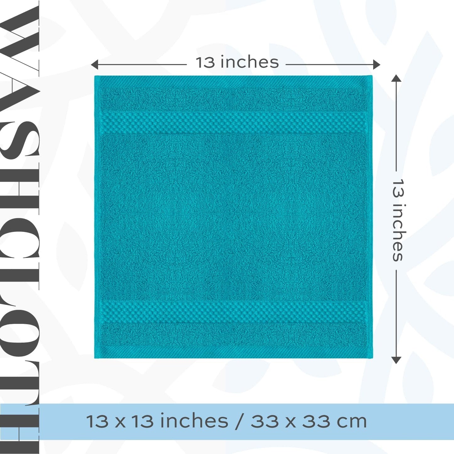 White Classic Luxury Cotton Washcloths 13x13 Inch - 650 GSM Turkish Cotton | Hotel, Spa, Bathroom Face Towel | 12 Pack, Aqua