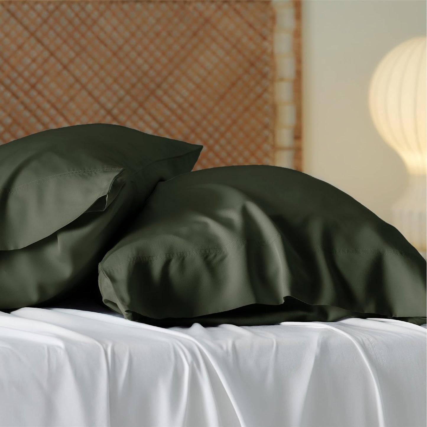 Bedsure Pillow Cases Queen, Cooling Pillow Cases, Rayon Derived from Bamboo Olive Green Pillowcases Queen Size Set of 2, Soft & Breathable Bedding Pillow Covers with Envelope Closure, 20x30 Inches