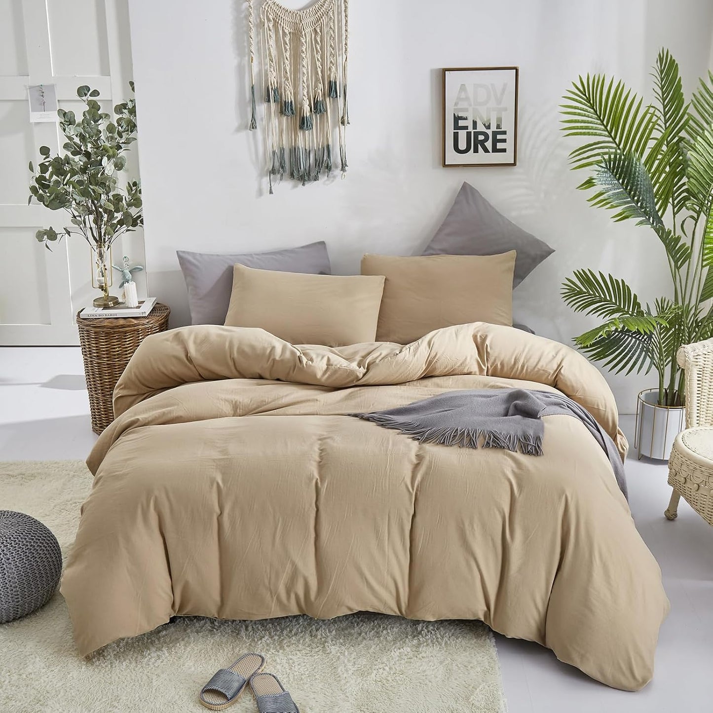 Cottonight Khaki Comforter Set California King Bedding Set Women Men Taupe Sand Color Blanket Quilts Soft Breathable Modern Solid Champagne Comforter Set for Cal King Bed