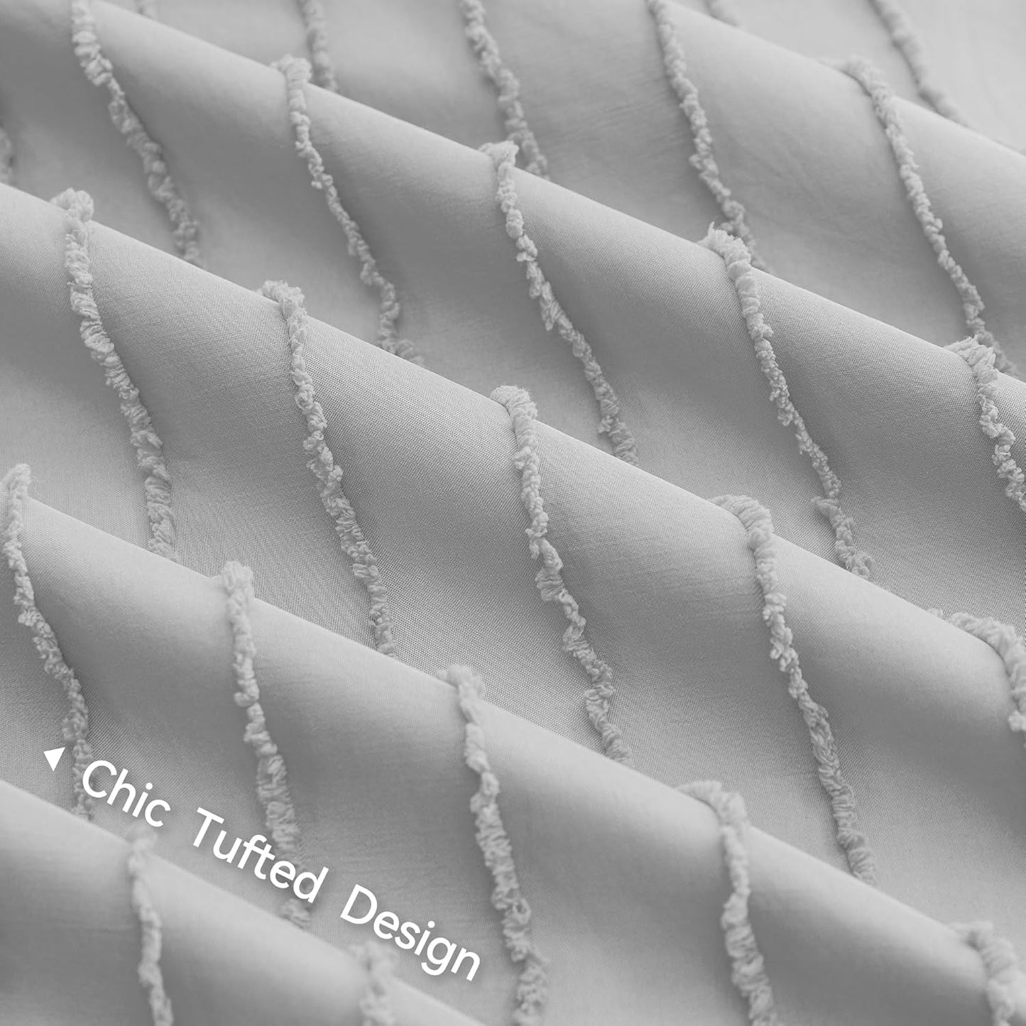 JELLYMONI Duvet Cover Queen Size Light Grey - 3PCS Boho Striped Duvet Cover Set Polyester Tufted Bohemian Textured Comforter Cover 90×90in with Corner Ties & Zipper and 2 Pillowcases