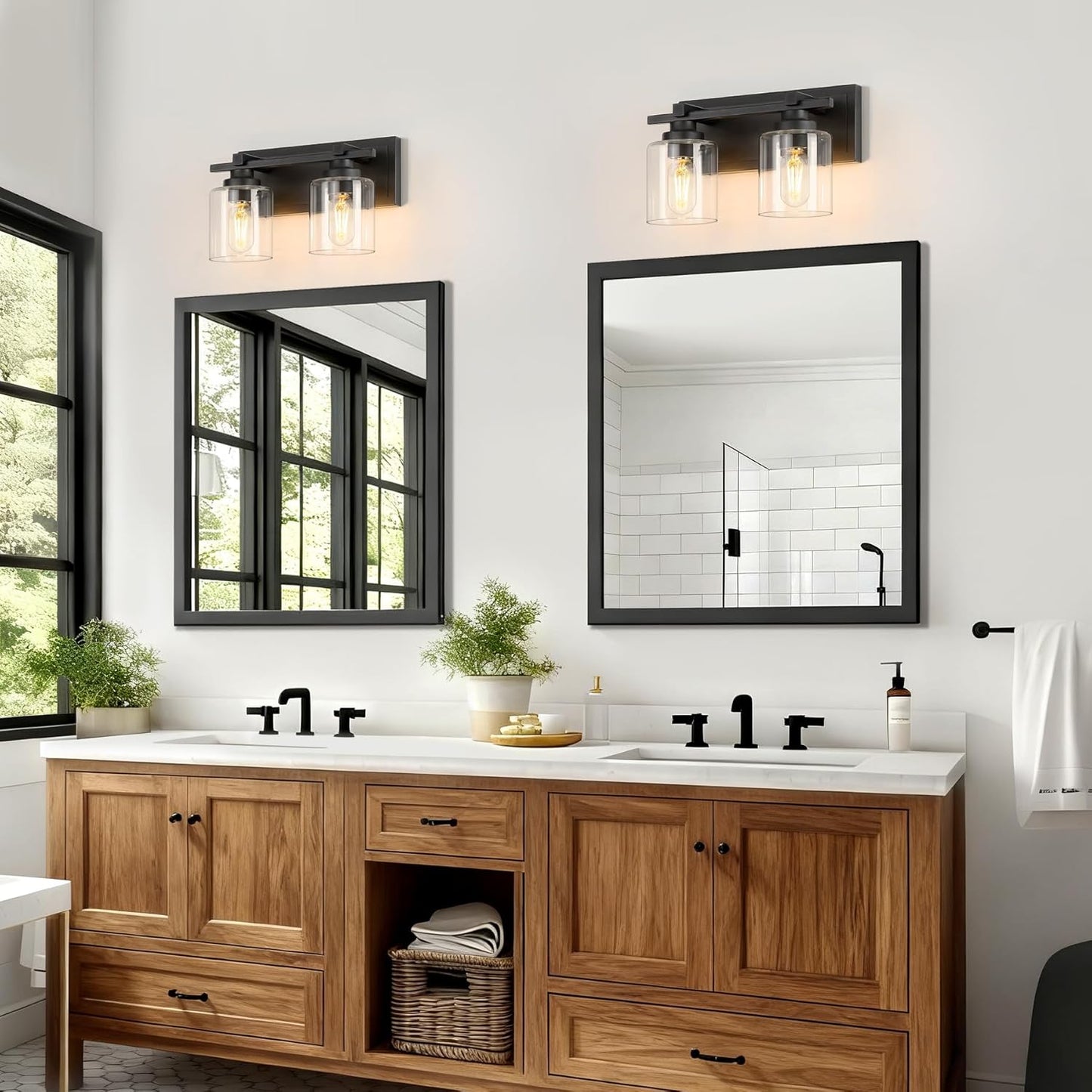 2 Light Modern Bathroom Light Fixtures Over Mirror, Black Vanity Lights for Bathroom Wall Sconces with Clear Glass Shades, E26 Socket (Bulbs Not Included)