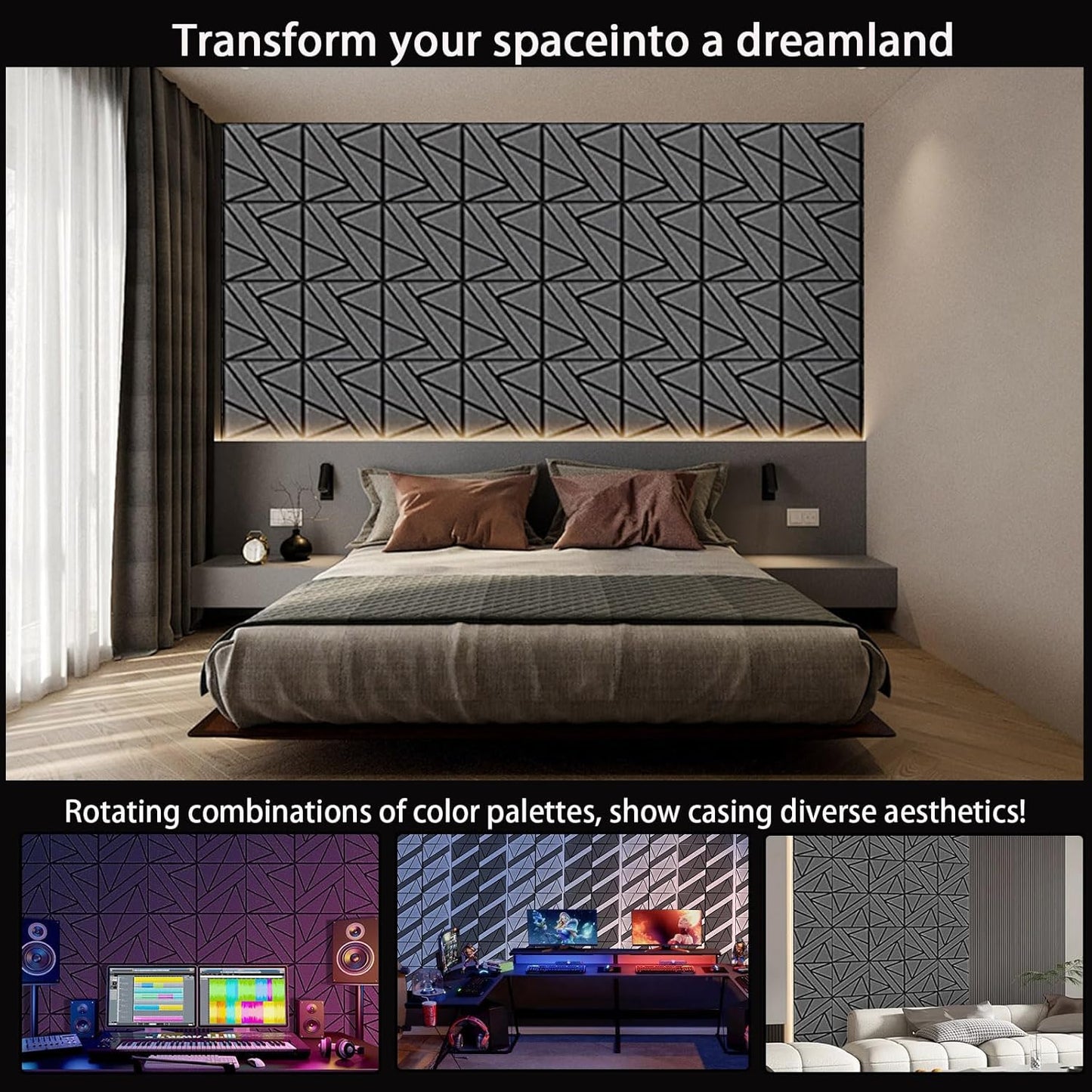 12 Pack Large Self-Adhesive Soundproof Wall Panels, 15.7 x 15.7 x 0.47in Sound Proof Foam Panels for Walls, 1.2lb/ft³ High Density,Large Size Acoustic Panels, Sound Dampening Panels Gray