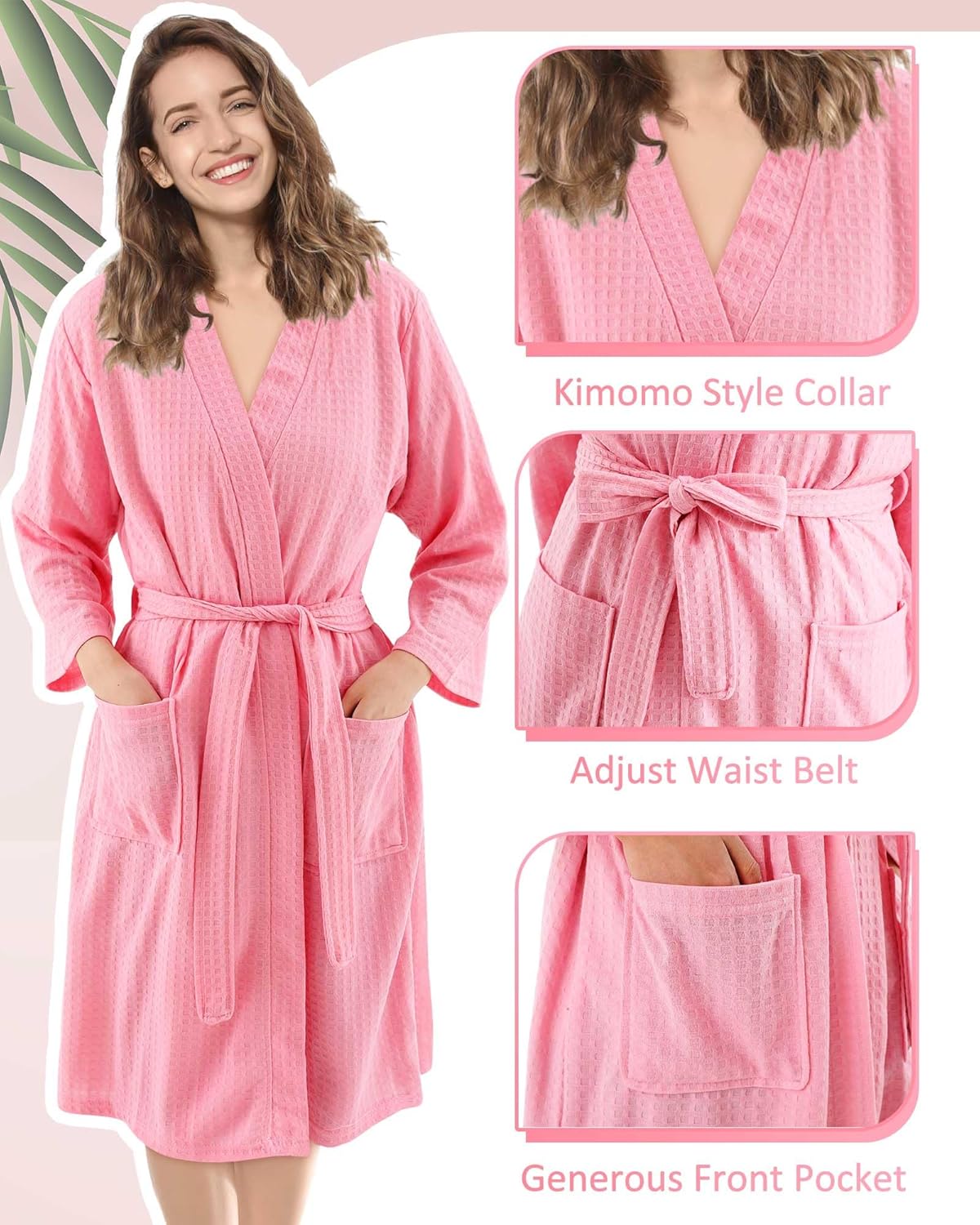6 Pcs Women's Waffle Robes Spa Bath Robe Bulk Commercial Lightweight Thin Soft for Shower House Party