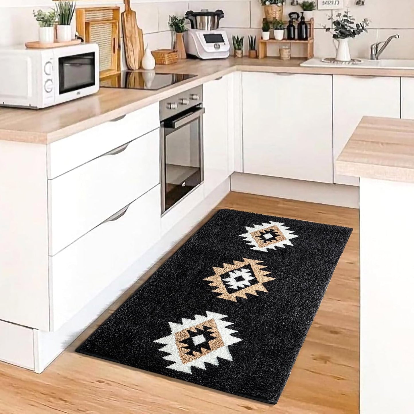 DEXDE Black Bathroom Rugs Mat 20x32, Aztec Boho Bath Rugs Long Western Plush Non Slip Machine Washable Bath Mats Large Luxury Soft Absorbent Modern Carpet for Floor, Tub, Shower, Kitchen, Entryway