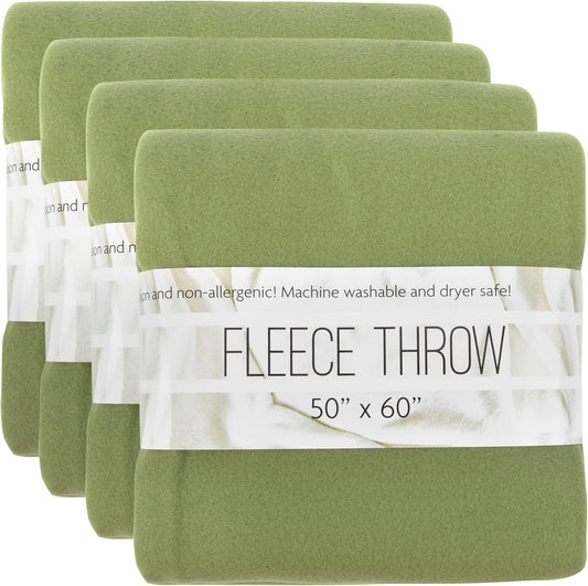 (24 Pack) Bulk Fleece 50x60 Throw Blankets for Wedding Favors, Homeless Women, Men, Homes, Bed, Sofa, Couch, Office, Pet Blankets, Travel | Soft Warm Lightweight Throw Blankets in Bulk (Green)