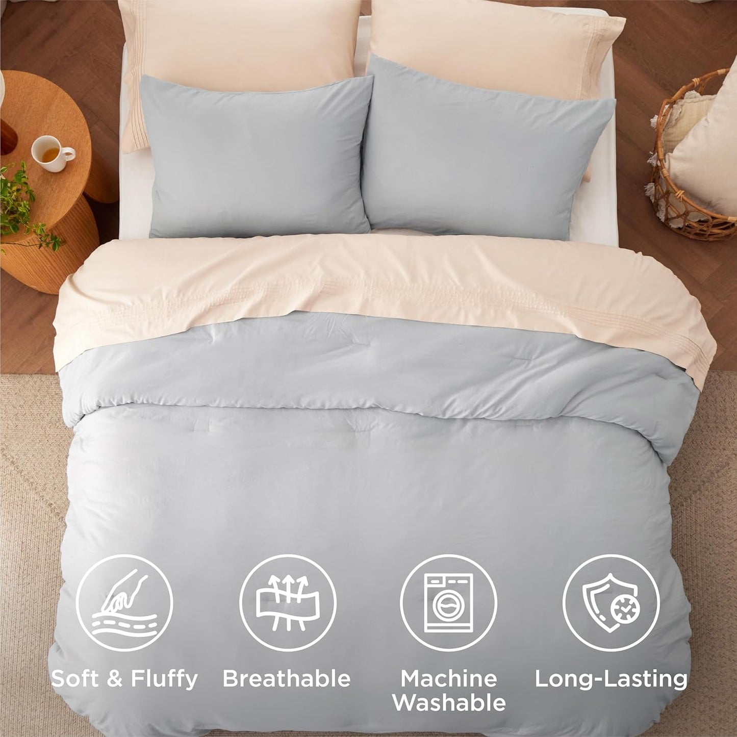 Bedsure Twin/Twin XL Comforter Set, Light Grey Soft Prewashed Bedding for All Seasons, 2 Pieces GentleSoft™ Warm Down Alternative Bed Set, 1 Lightweight Comforter (68"x88") and 1 Pillowcase (20"x26")