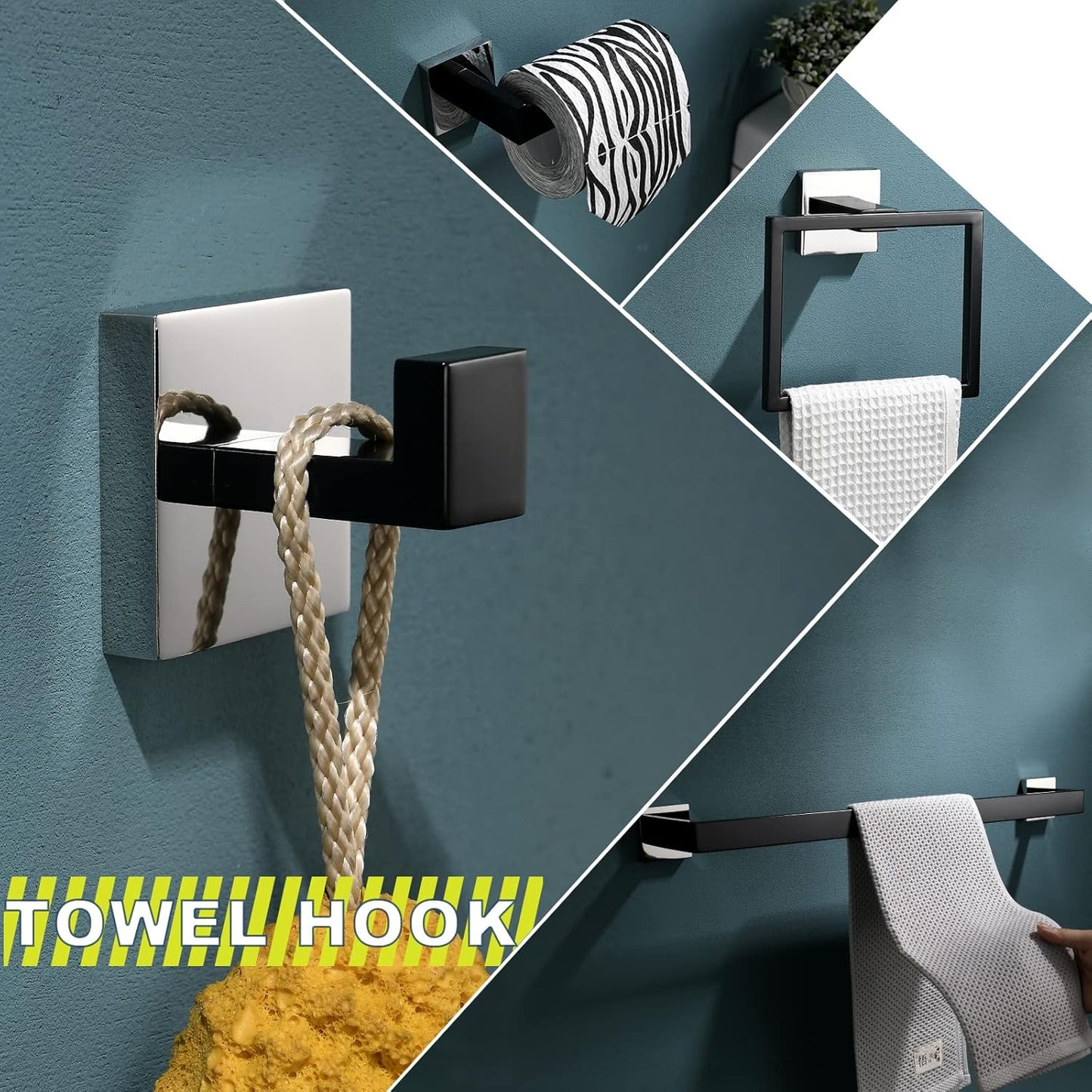 Bathroom Towel Bar Holder Sets Black and Polished 4-Piece Bathroom Hardware Set Stainless Steel Bath Accessories Kit. Wall Mounted,23.6 Inch