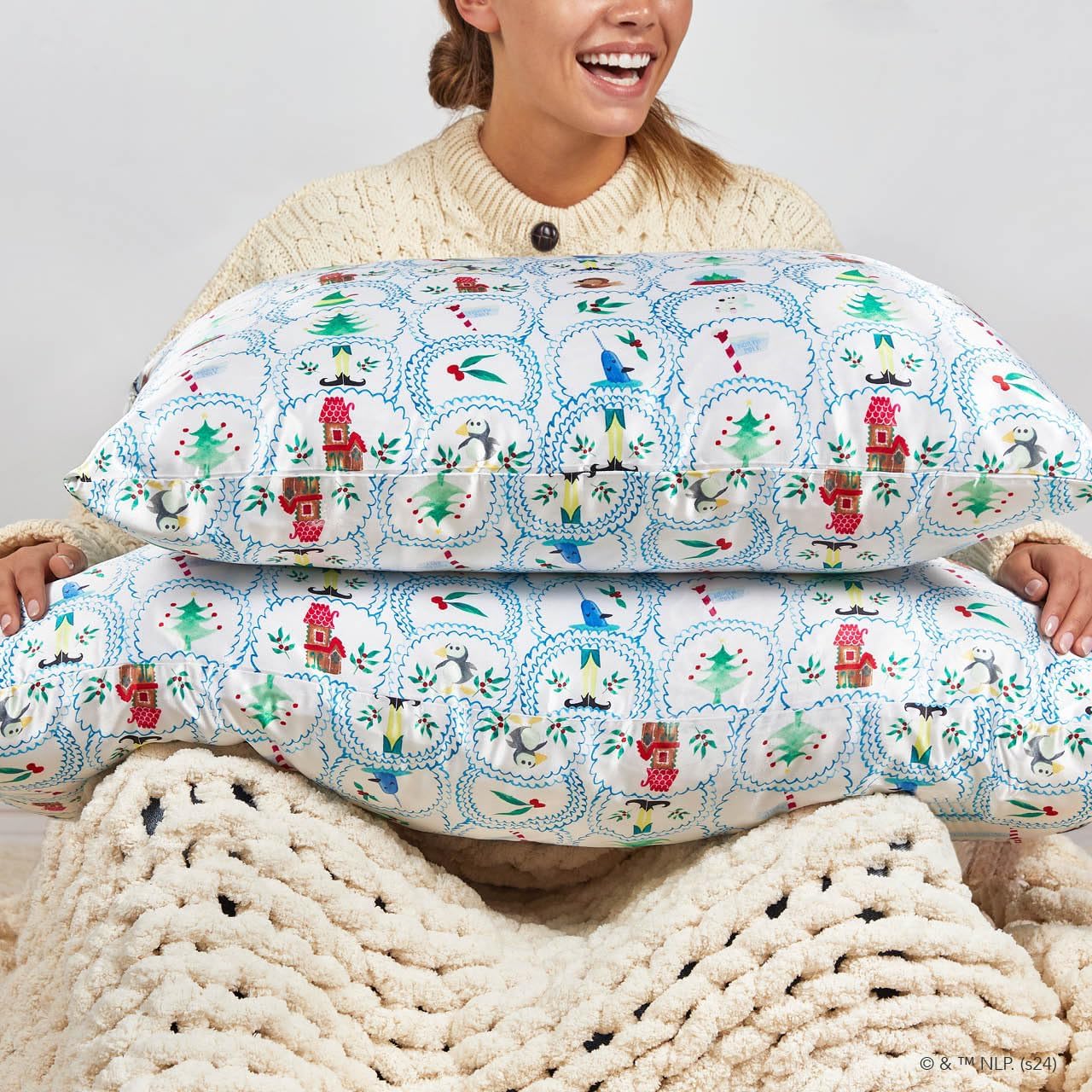 Kitsch x Elf North Pole - Satin Pillowcase with Zipper for Hair & Skin – Softer Than Silk, Cooling Pillow case, Wrinkle-Free, Machine Washable, King Size (19x36)
