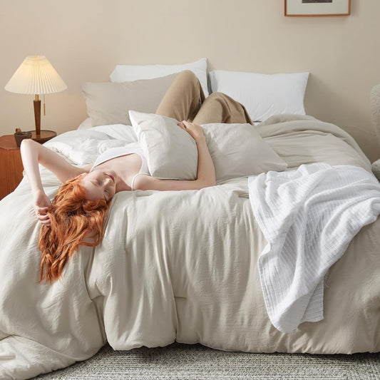 Bedsure King Size Comforter Set, Reversible Beige Soft Prewashed Bedding for All Seasons, 3 Pieces Warm Down Alternative Bed Set, 1 Lightweight Comforter (104"x90") and 2 Pillowcases (20"x36")