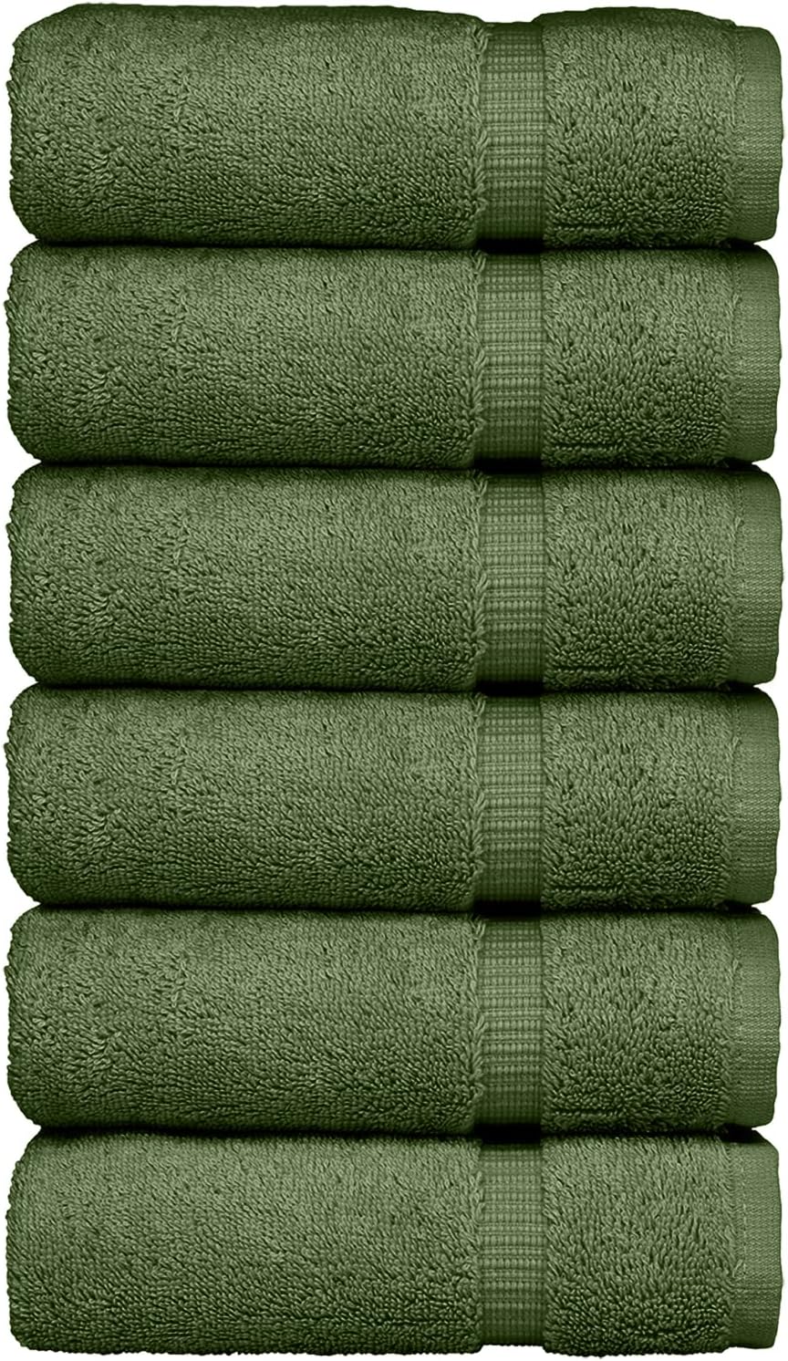 Luxury Hotel & Spa Collection, 100% Turkish Cotton 700 GSM Cloth, for Body wash, Makeup Remover & Facial Cleaning, Baby, face, Dobby Border Soft washcloths Towel Set 13" X 13", Moss, Set of 6