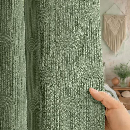Awellife Sage Green Shower Curtains for Bathroom Cotton Fabric Touch Bohemian Mid Century Boho Minimalist Arch 78" L X 72" W