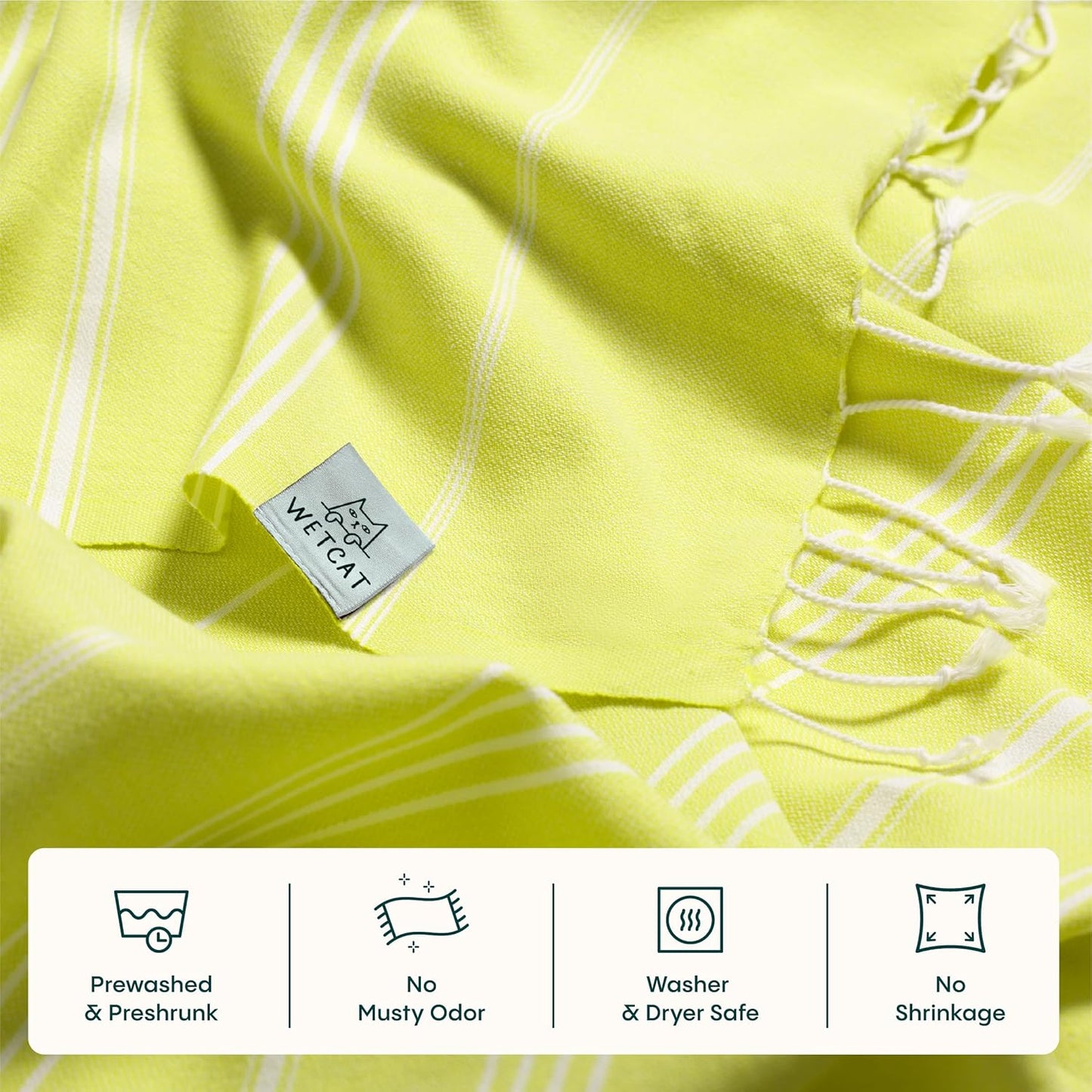 WETCAT Turkish Beach Towel Oversized (38"x71") 100% Turkish Cotton, Made in Turkey - Sand Free, Extra Large, Ultra Soft, Quick Drying, Compact & Lightweight for Travel - Citrus